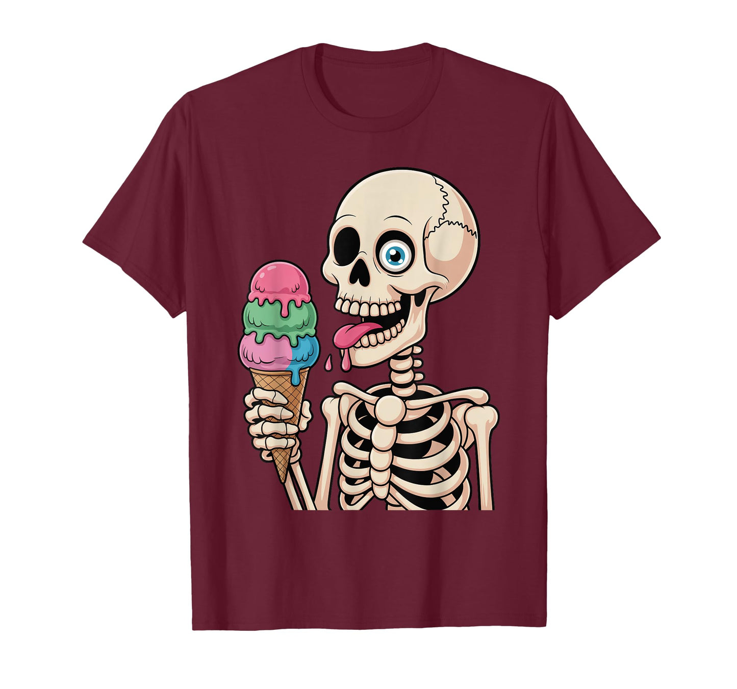 Funny Creepy Skeleton Eating Ice Cream Halloween Costume T-Shirt