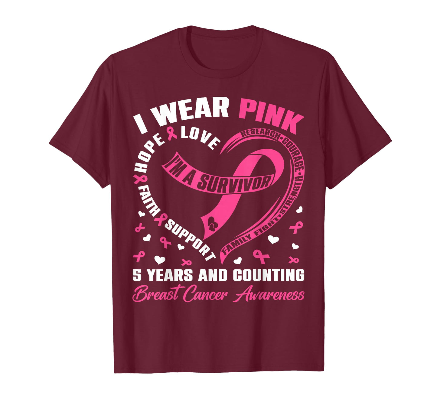 I Wear Pink 5 Years & Counting Breast Cancer Survivor Women T-Shirt