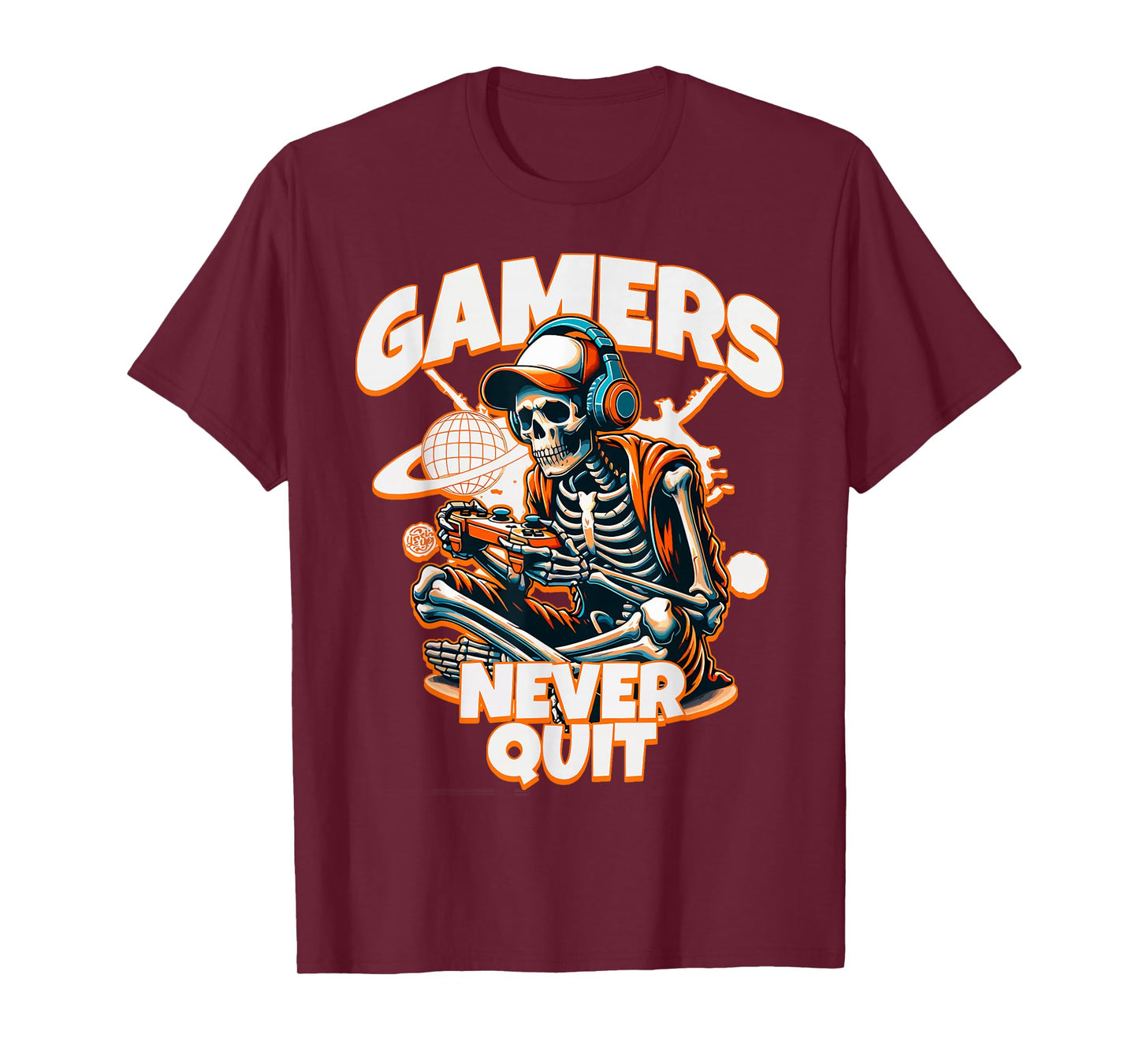 Gamers Never Quit Funny Halloween Skeleton Gaming Quote Boys T-Shirt