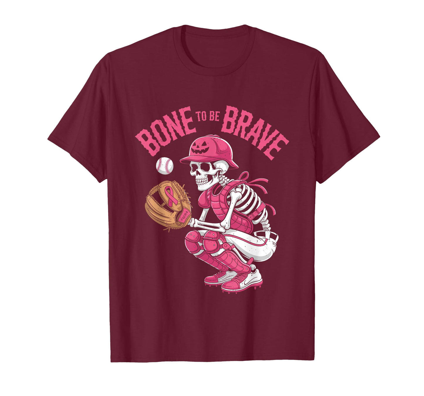 Baseball Skeleton Fighter Halloween Breast Cancer Awareness T-Shirt