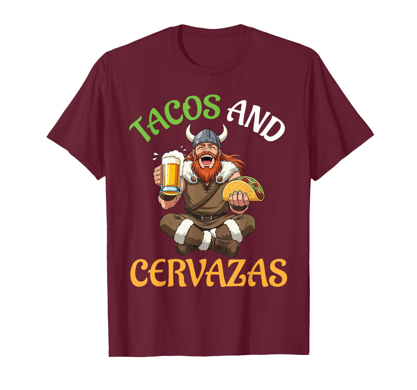 Viking Eating Tacos and Drinking Beer Taco & Cerveza Party T-Shirt