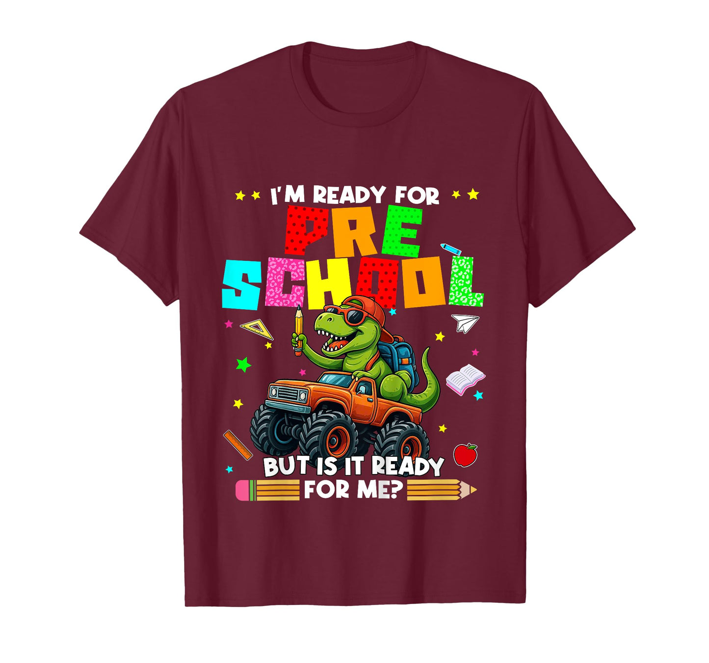 Kids Ready For Preschool Dinosaur Truck 1st Day Of School Boys T-Shirt