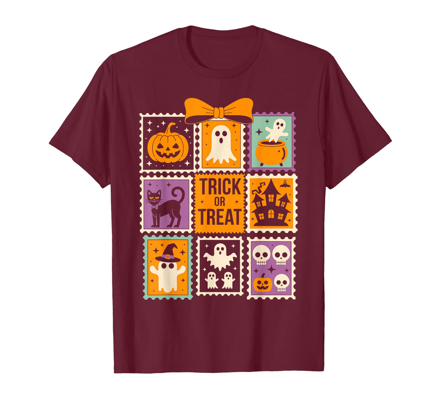 Halloween Stamps Spooky Pumpkin Ghost Cat Witch Skeleton T-Shirt