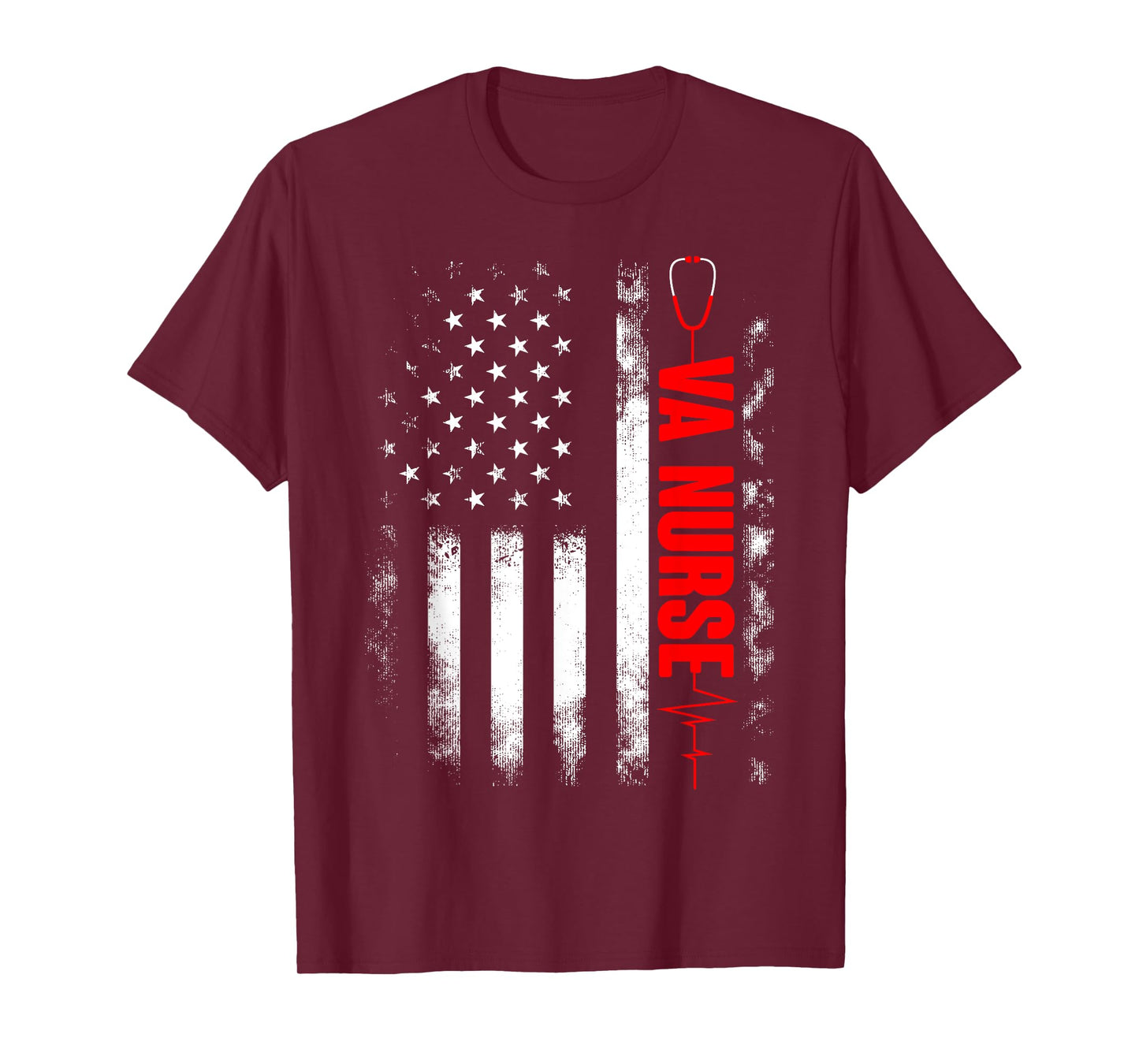 Womens VA Nurse USA American Flag Stethoscope 4th of July T-Shirt