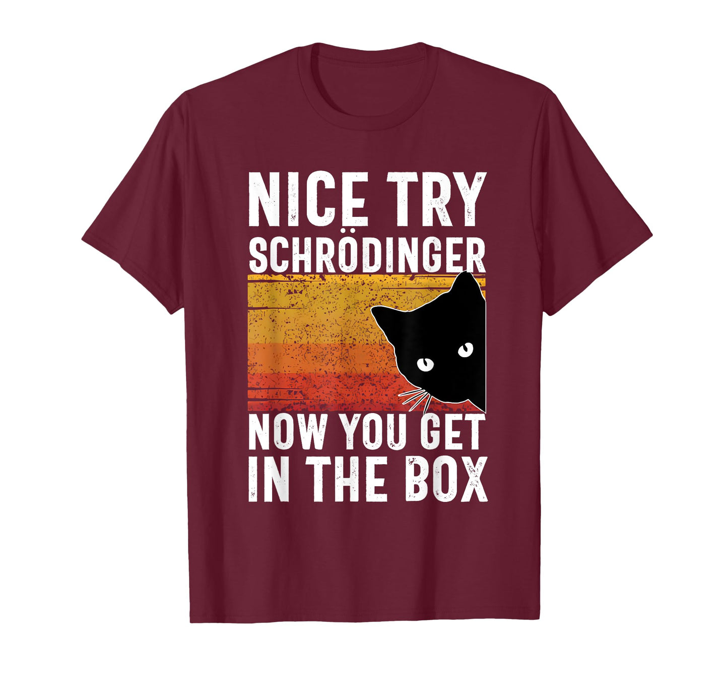 Nice Try Schrodinger Now You Get In The Box Vintage Cat Idea T-Shirt, Small, Black