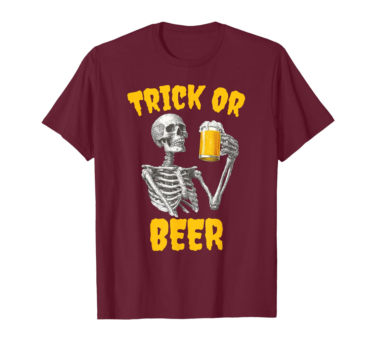Trick Or Beer, Funny Halloween Skeleton Treat, Spooky Design T-Shirt