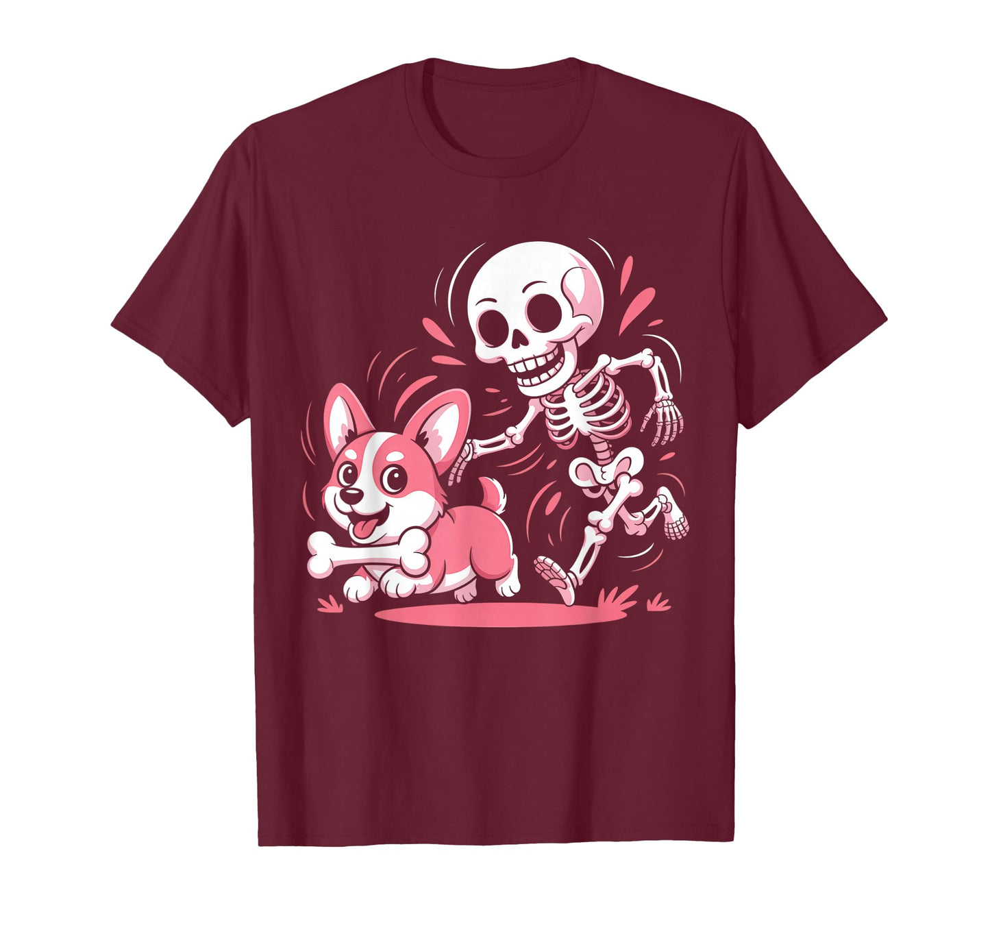 Cute Skeleton Chasing Corgi Halloween Dog Mom Pet Lover T-Shirt