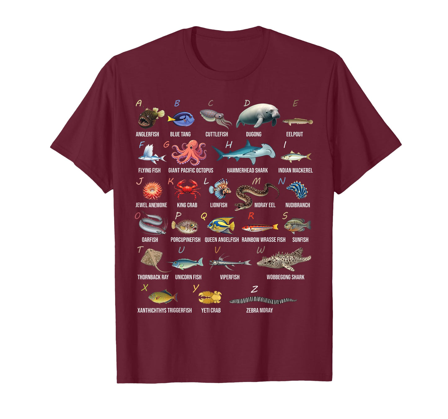 A-Z Ocean Life Alphabet Marine Creatures Exploration T-Shirt