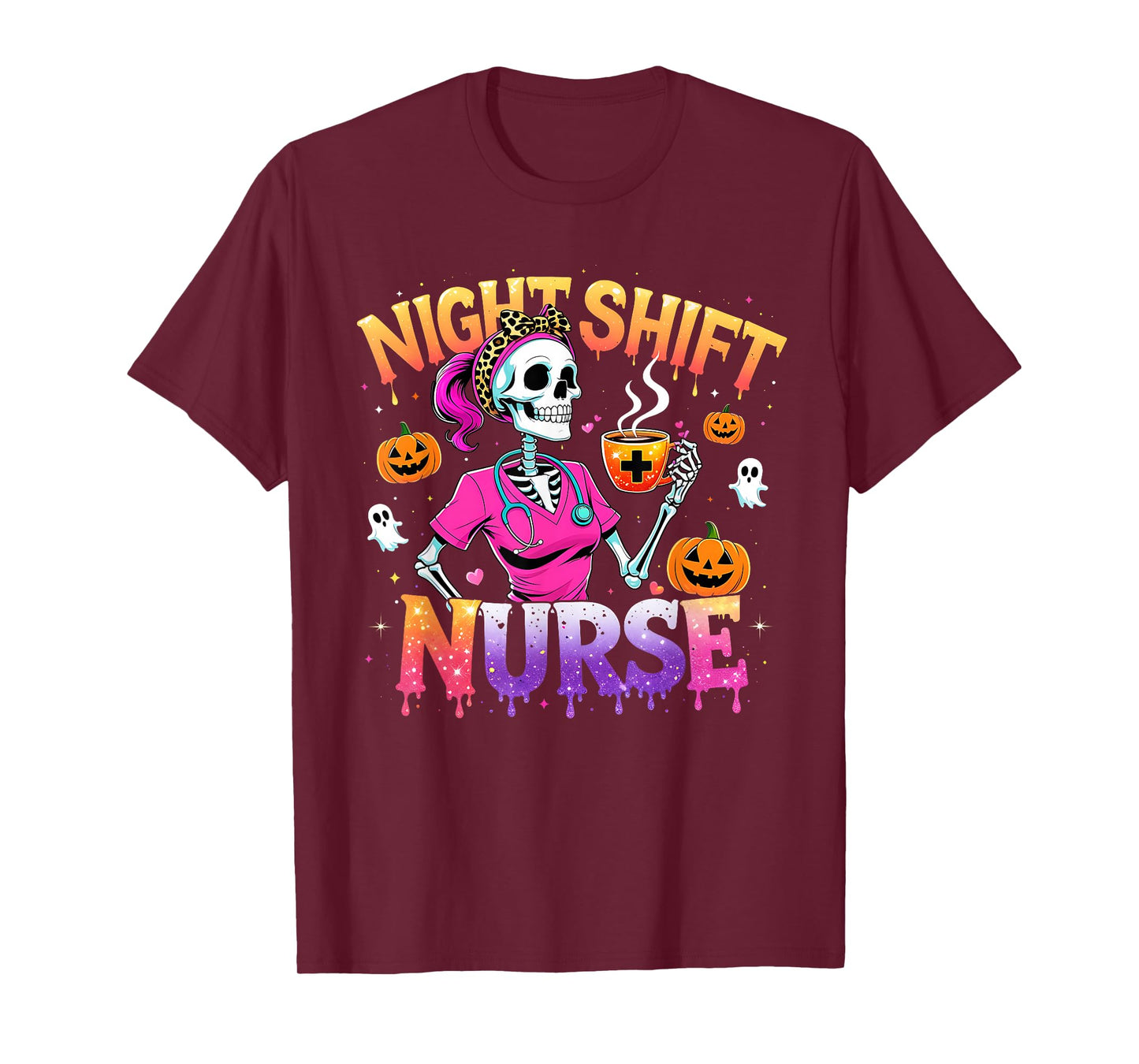 Night Shift Nurse Skeleton Coffee Halloween T-Shirt