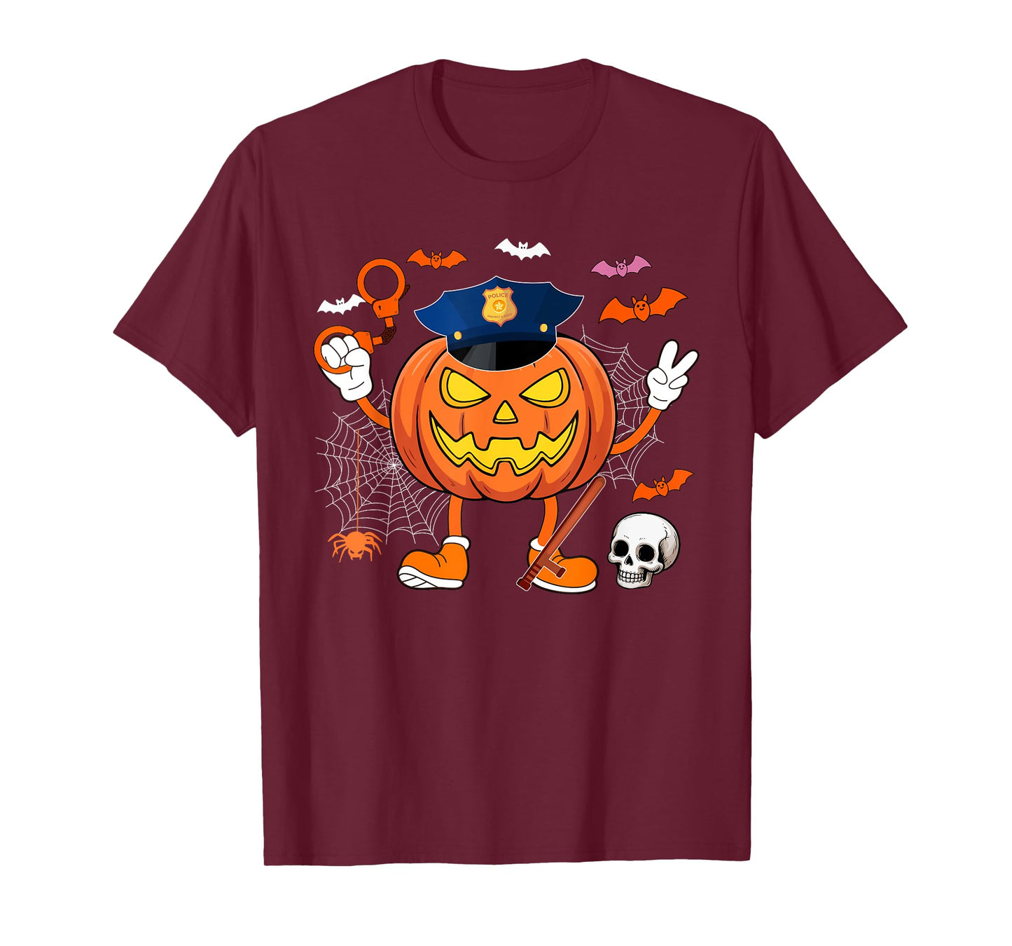 Police Officer Job Horror Carved Pumpkin Halloween Team T-Shirt