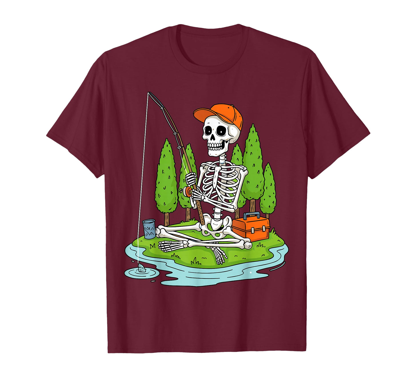 Halloween Skeleton Fishing Boys Kids T-Shirt