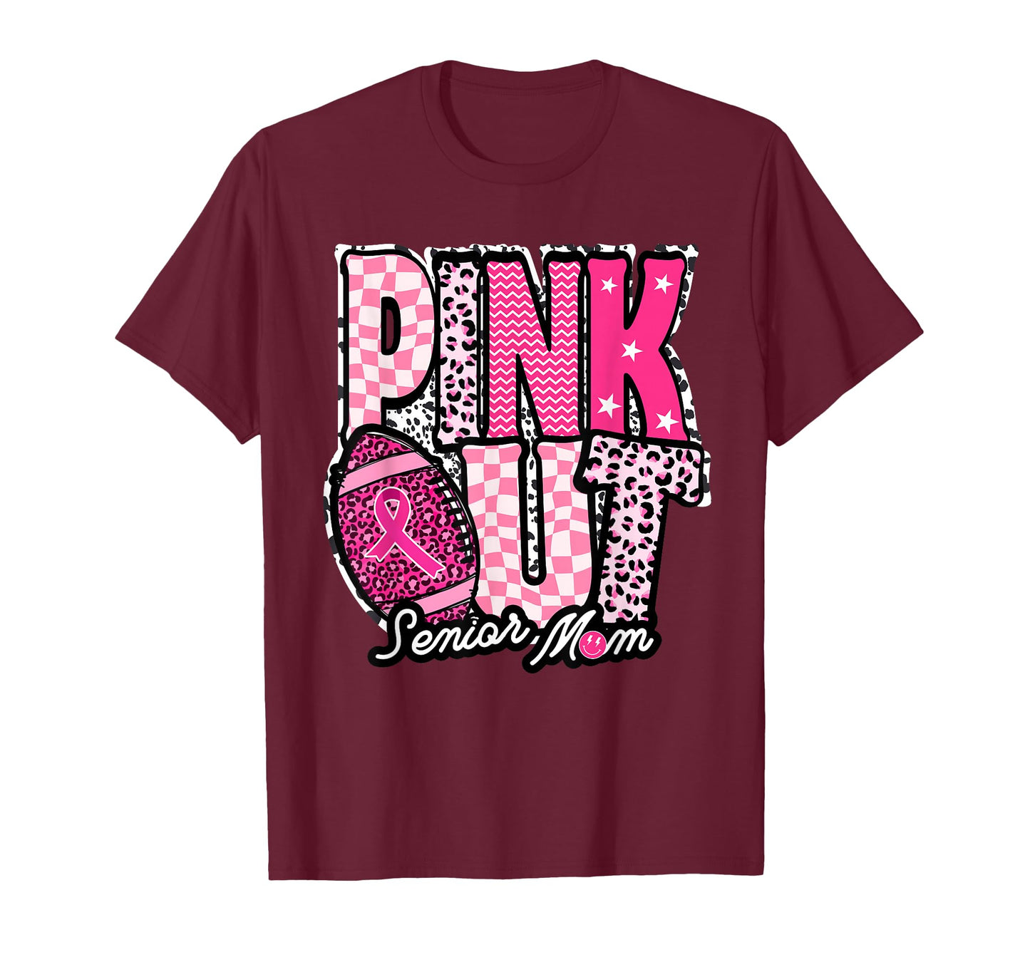 Senior Football Mom Pink Out Breast Cancer Awareness T-Shirt