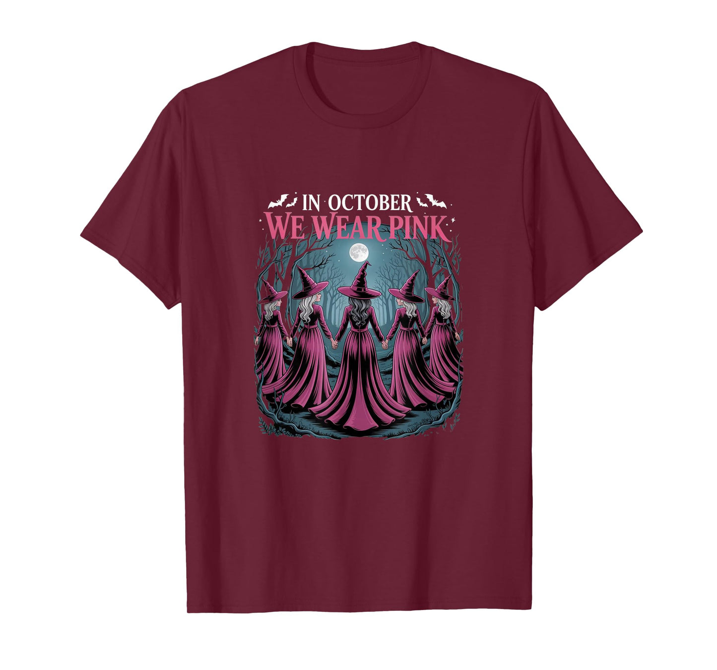 in October We Wear Pink - Witch & Ghost Halloween Apparel T-Shirt