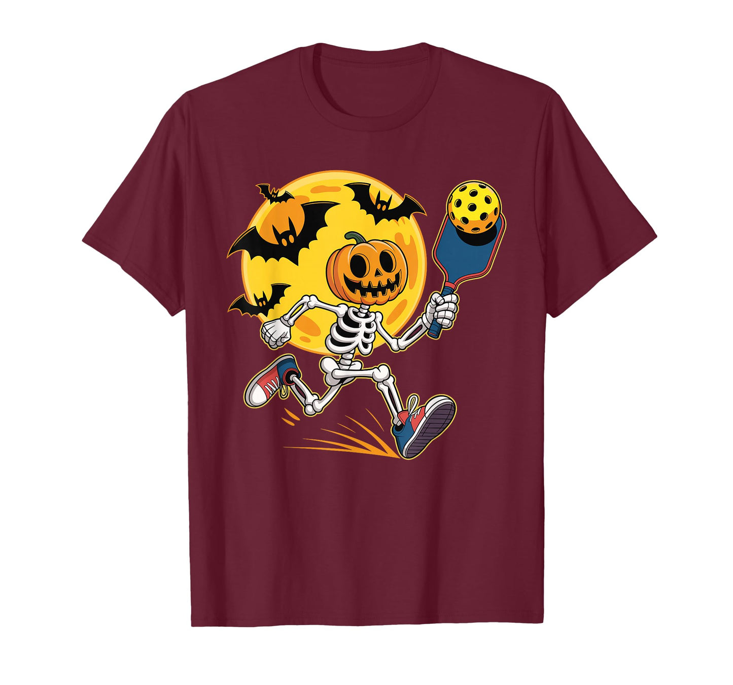 Funny Pumpkin Head Skeleton Pickleball Halloween Spooky Game T-Shirt