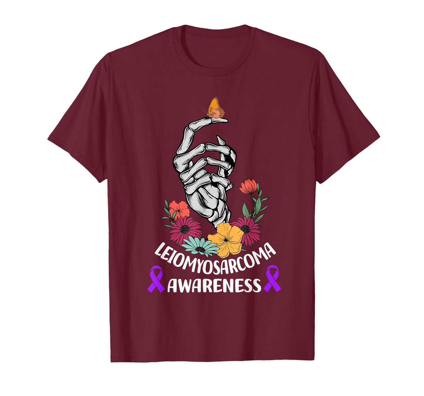 leiomyosarcoma Awareness Halloween Skeleton Hand T-Shirt