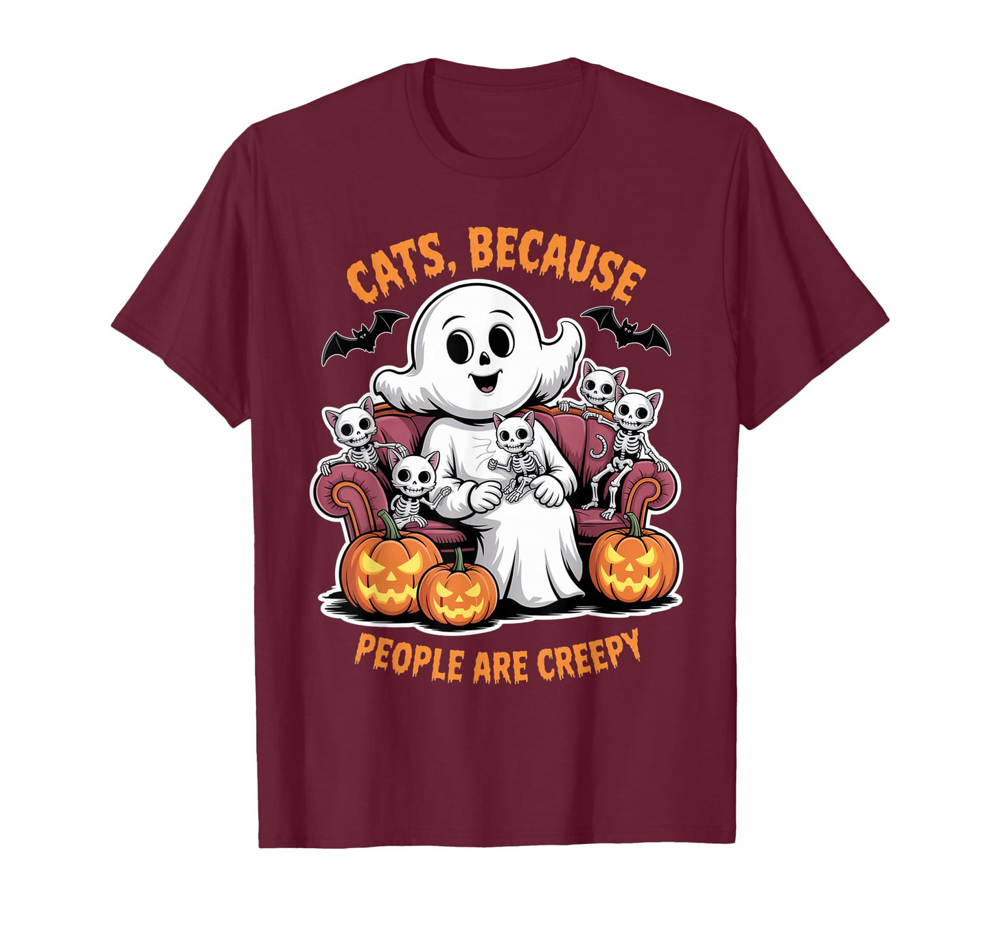 Cats Because People are Creepy Ghost Halloween Cat Mom Kids T-Shirt