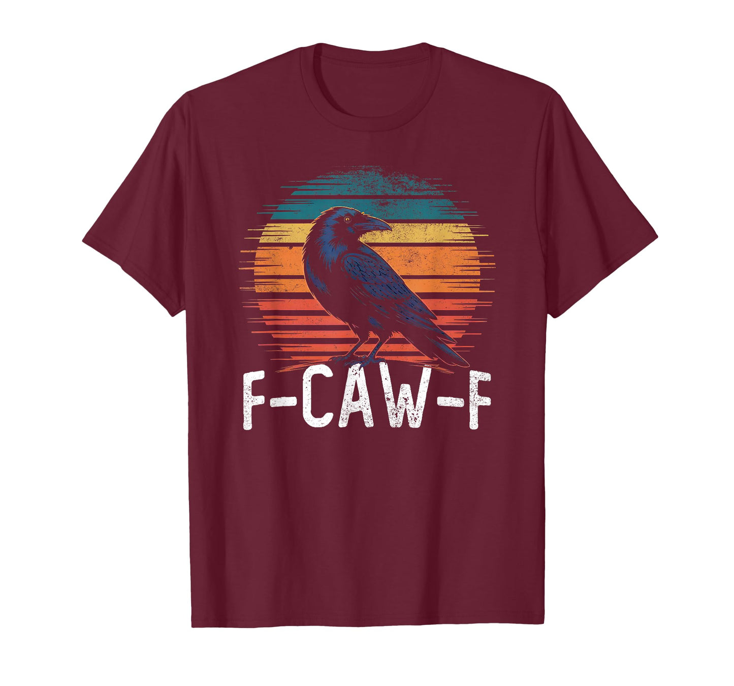 Black Crow F-Caw-F Funny Bird Sunset Gothic Retro Humor T-Shirt