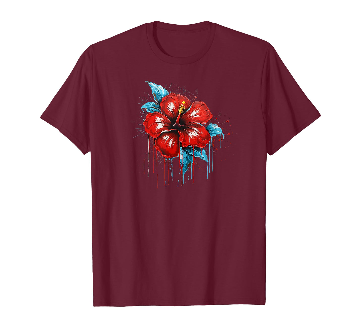 Red Hibiscus Funny Graffiti Trendy Cute Flower Fashion T-Shirt