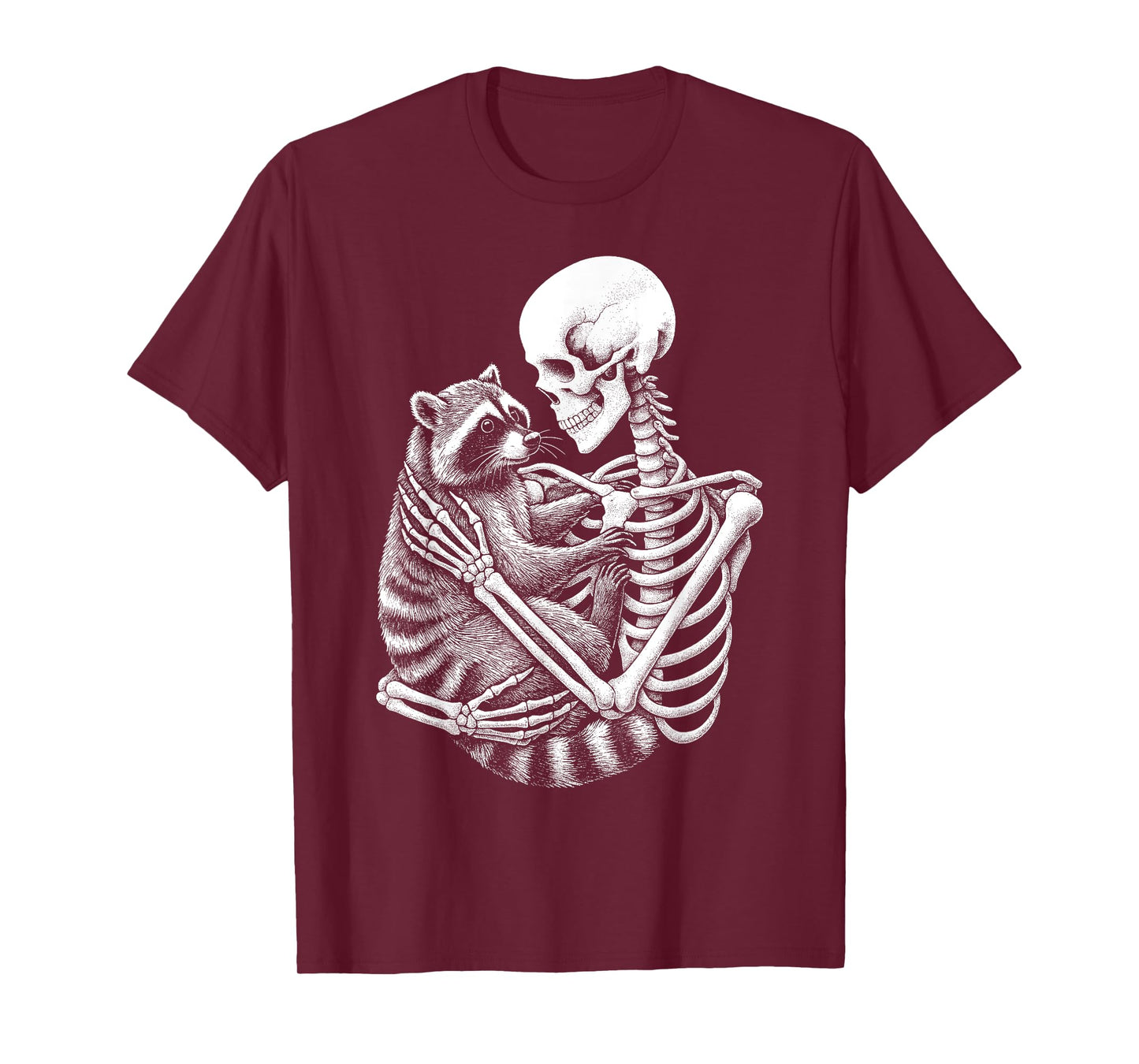 Skeleton Holding A Raccoon Funny Lazy Halloween Costume T-Shirt