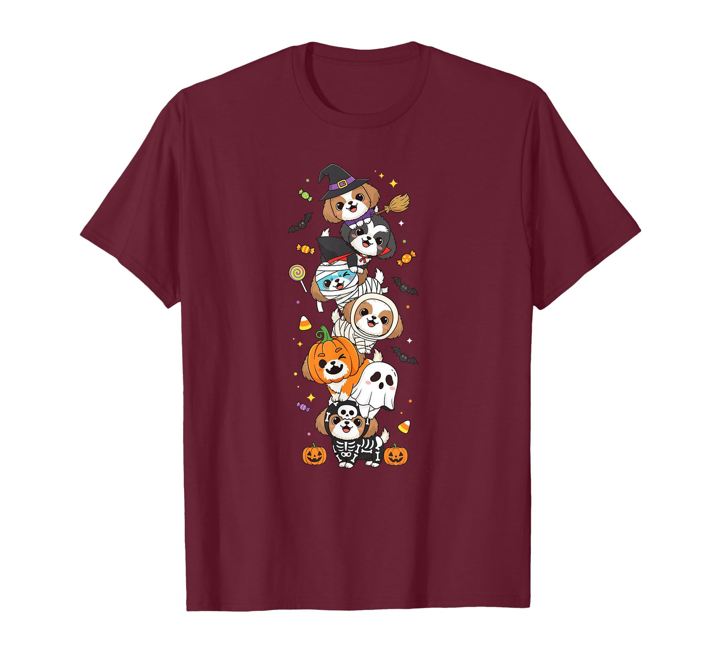 Funny Shih Tzu Witch Vampire Ghost Halloween Kid Mens Womens T-Shirt