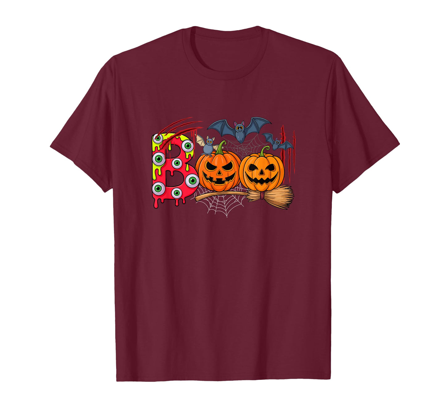 Boo Halloween Costume Bats Two Horror Carved Pumpkins T-Shirt