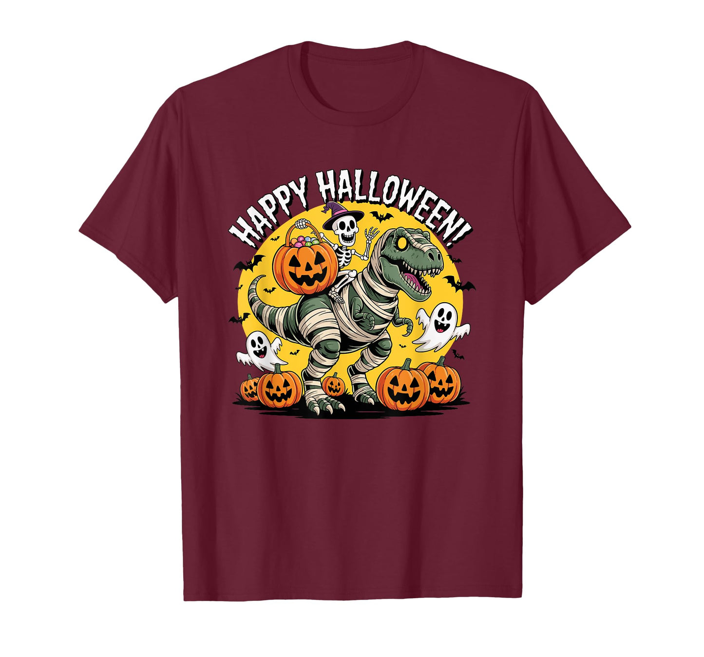 Skeleton Riding Mummy Dinosaur T-Rex Halloween Boys T-Shirt