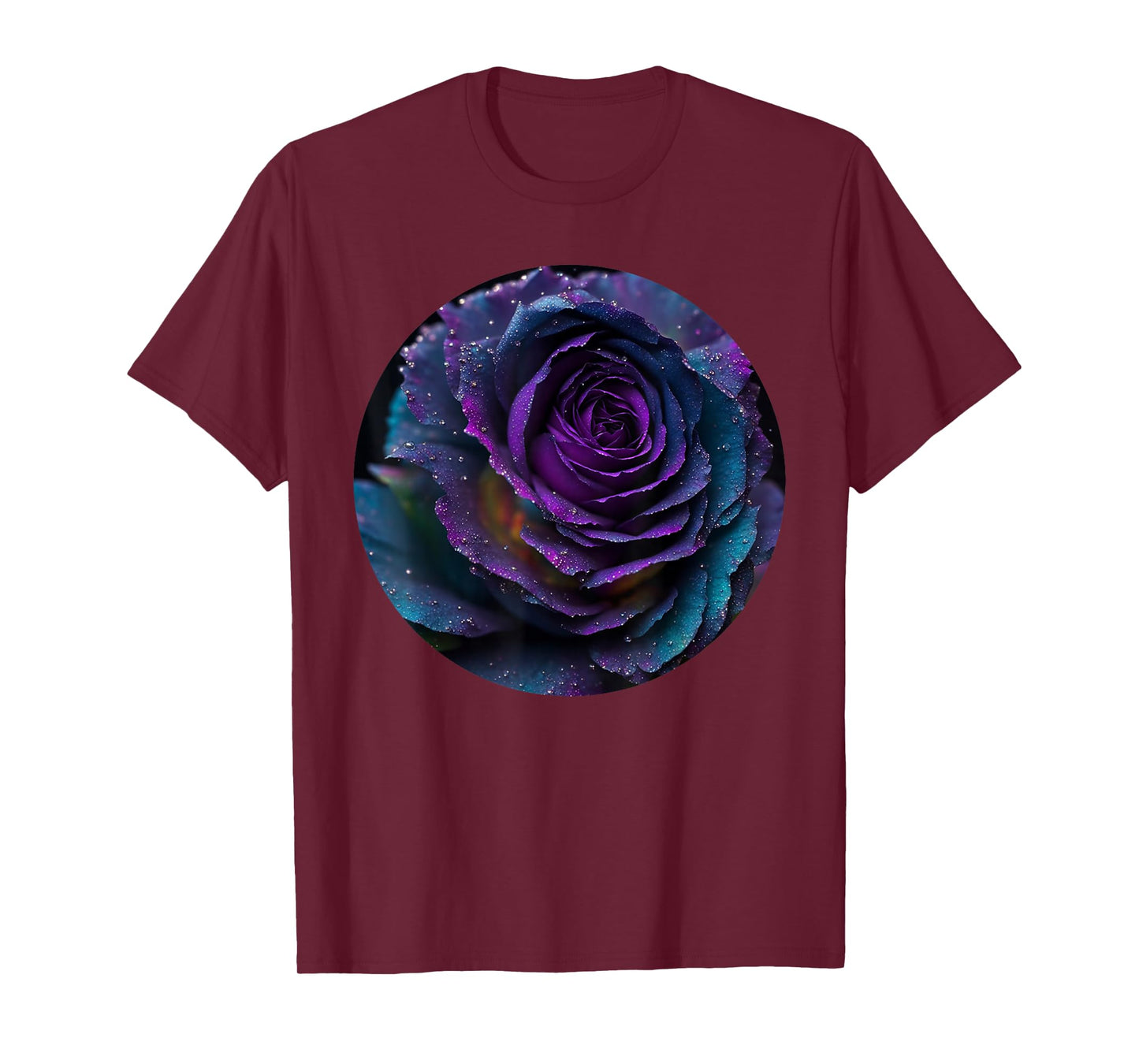 Black Purple Rose Flower Floral T-Shirt