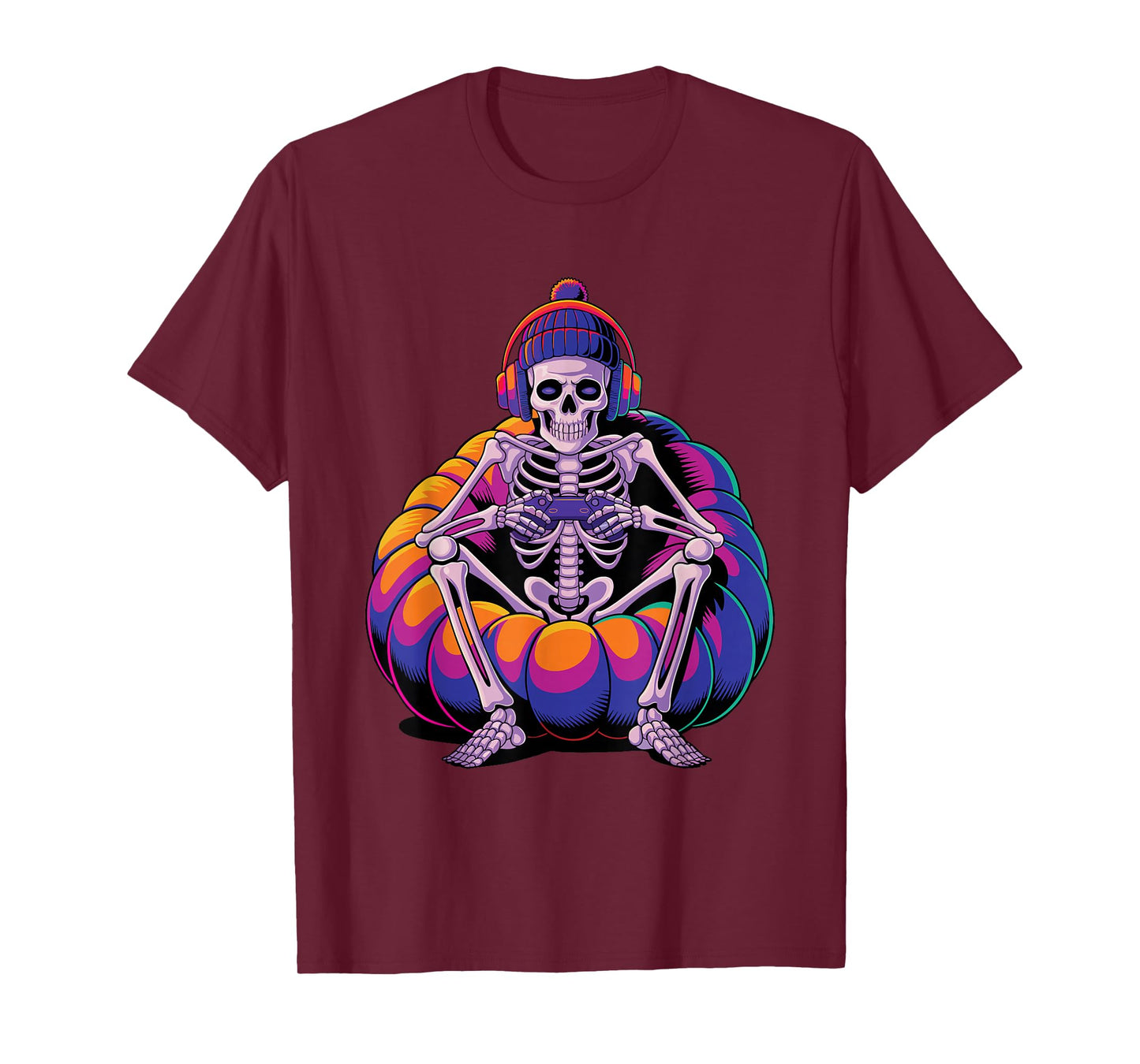 Halloween Skeleton Gamer Kids Teens Boys Men Gaming T-Shirt