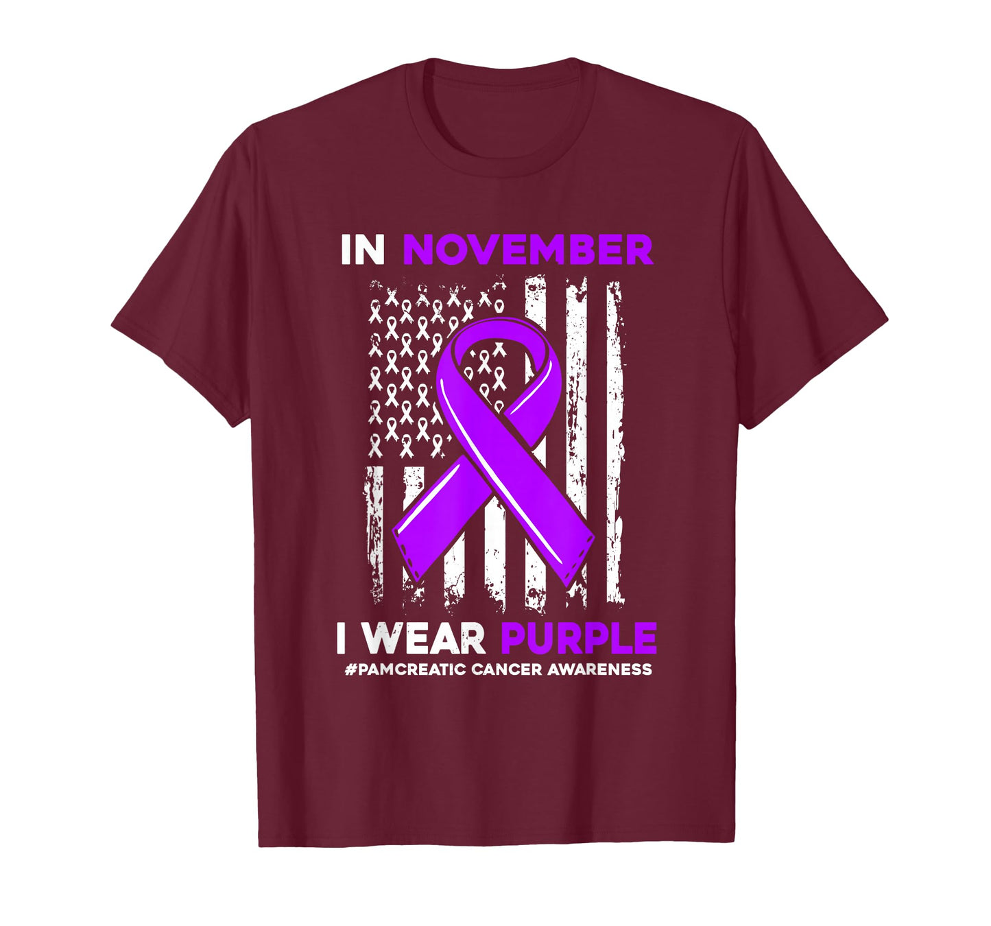 In November We Wear Purple Pancreatic Cancer Awareness Flag T-Shirt