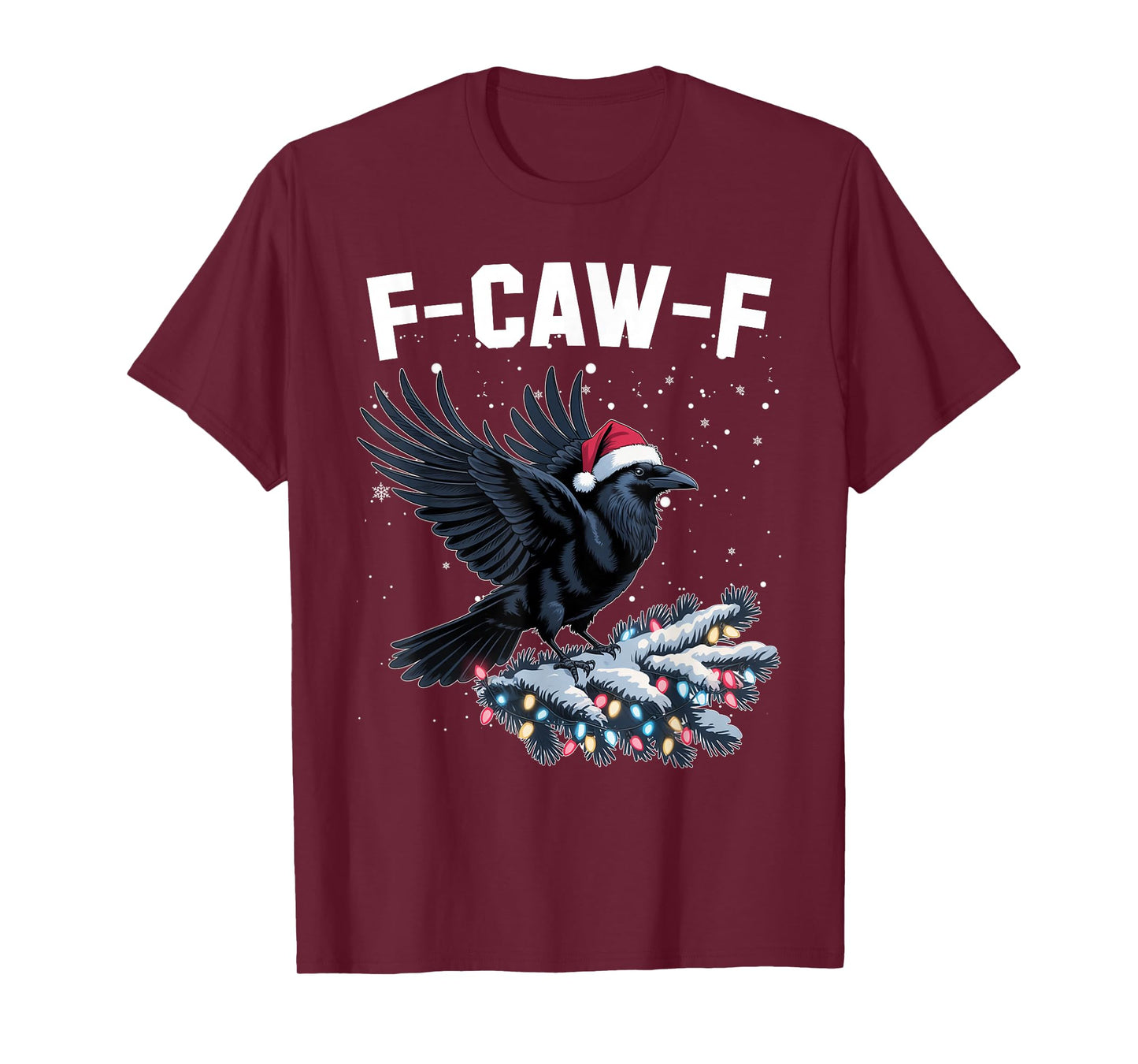 Crow F-CAW-F Black Bird Gothic Christmas Lights Santa Hat T-Shirt