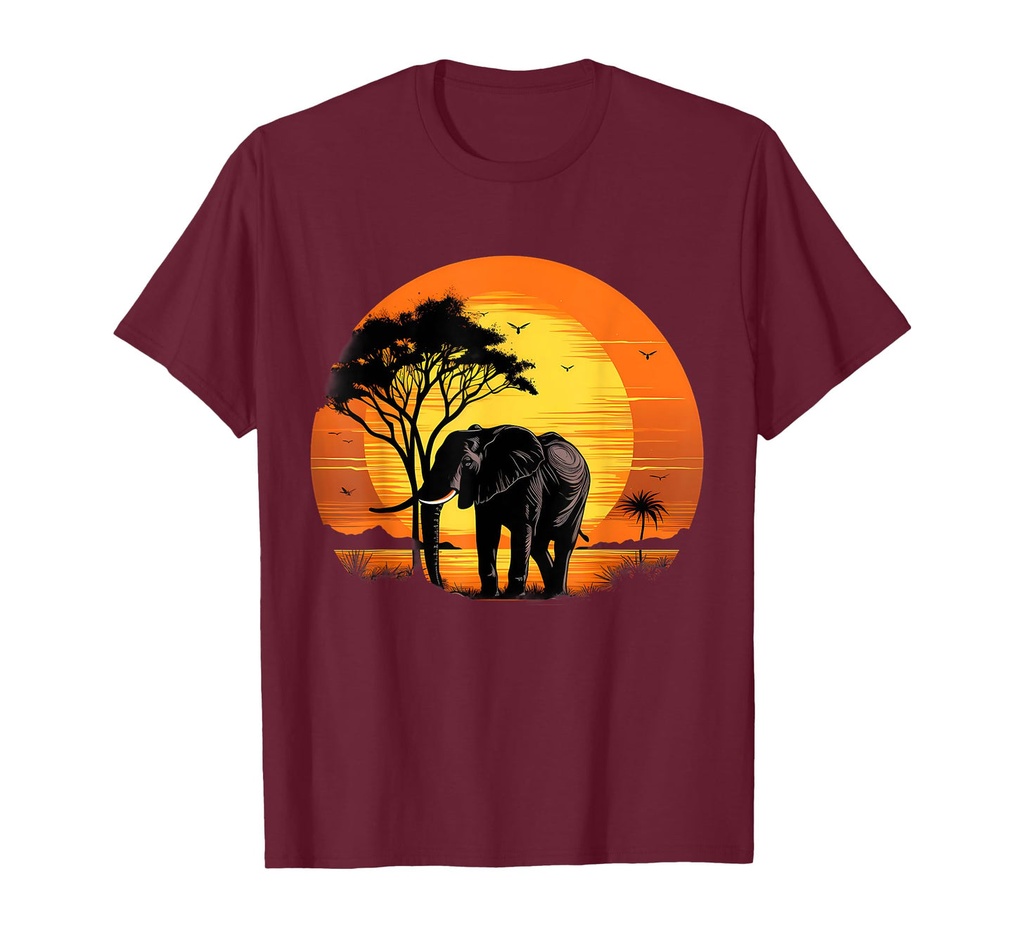 Elephant Sunset Wildlife Savanna Nature Safari Animal Art T-Shirt