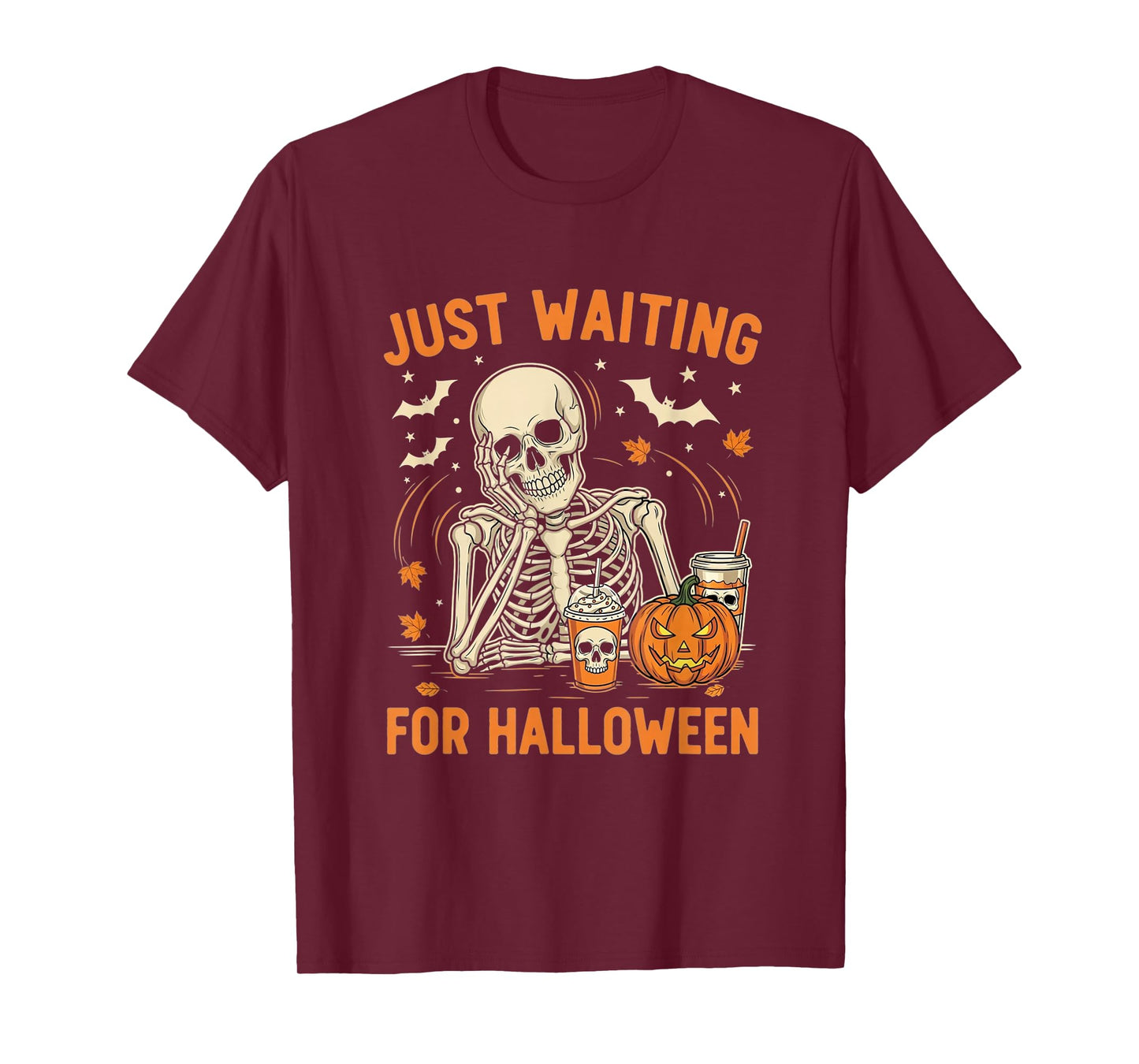 Funny Skeleton Just Waiting for Halloween Spooky Bones T-Shirt