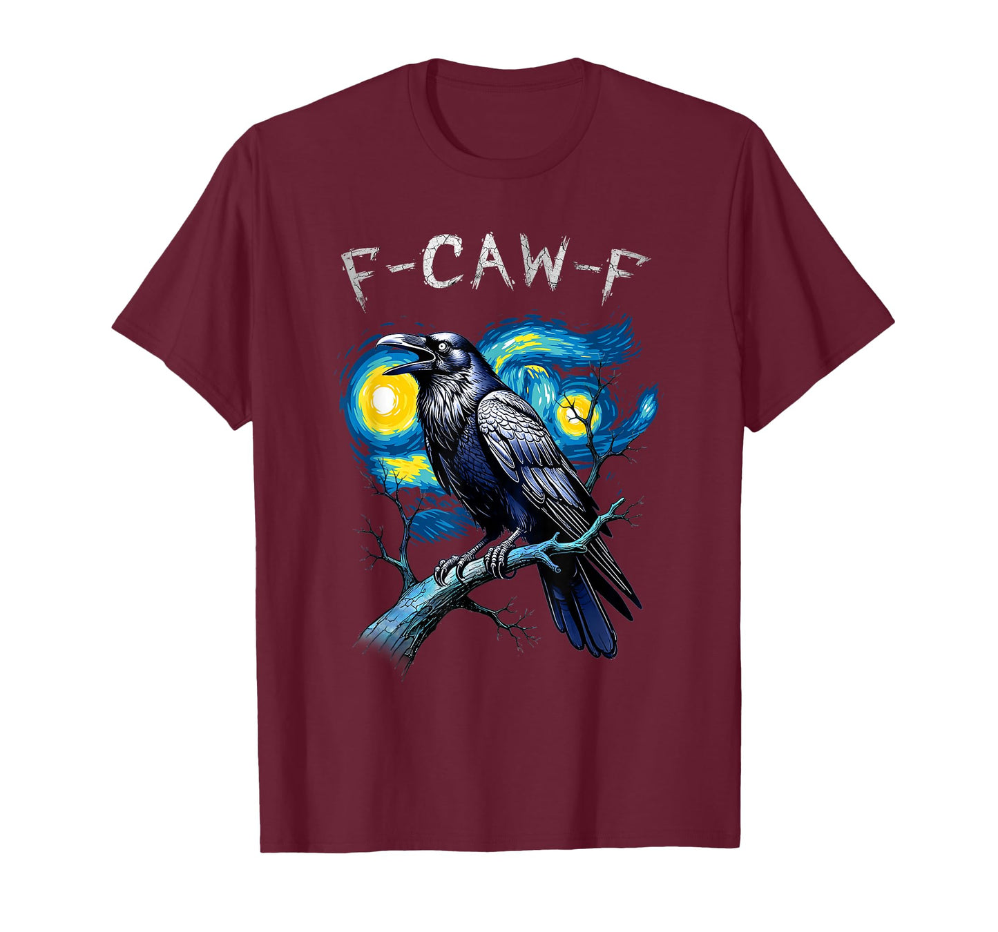 Black Crow F-Caw-F Funny Bird Starry Night Van Gogh Art T-Shirt