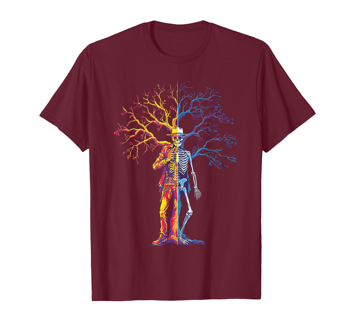 Halloween Tree Skeleton Colorful Men Illustration Halloween T-Shirt