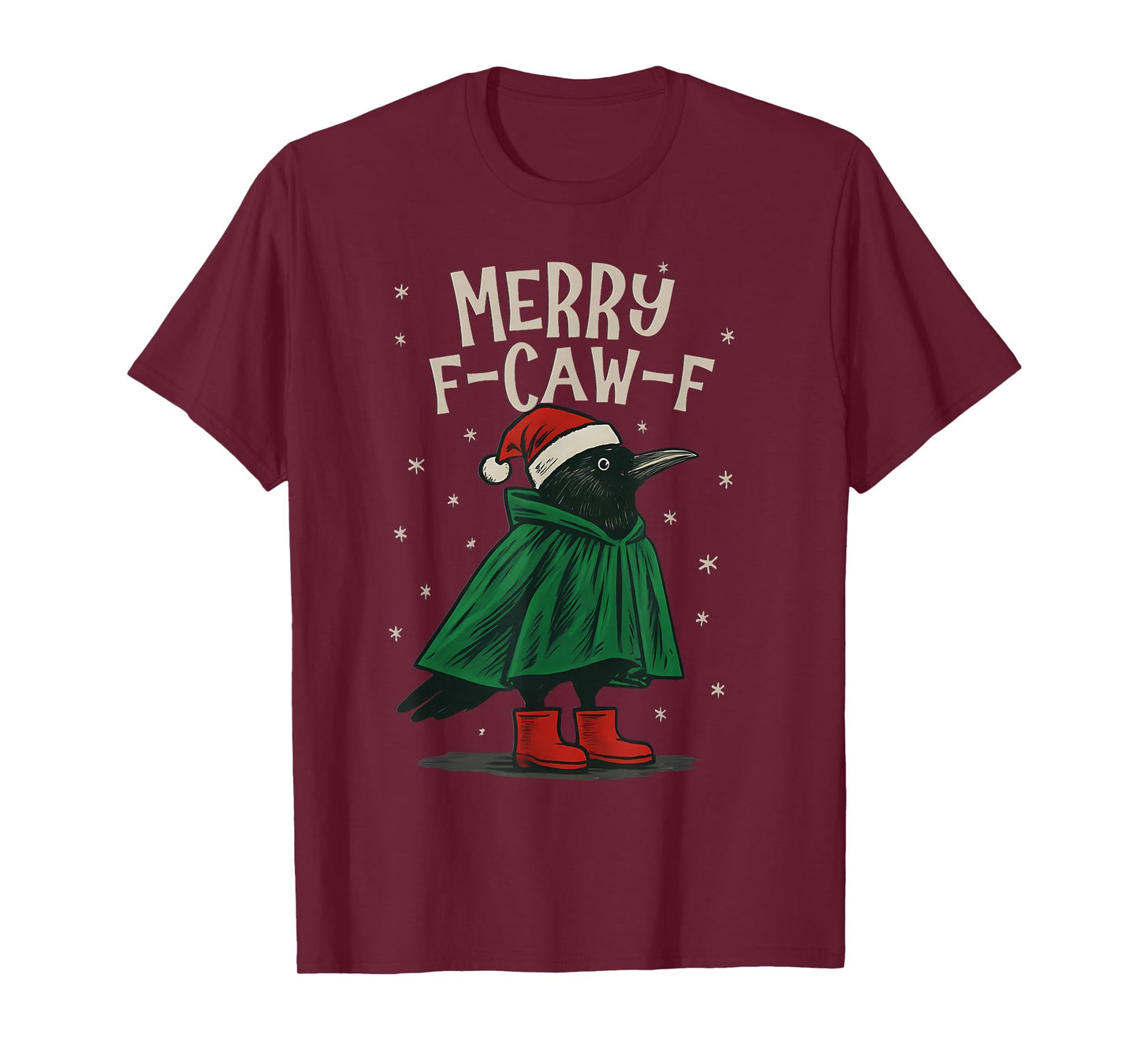 Black Crow F-Caw-F Funny Retro Christmas Lights Santa hat T-Shirt