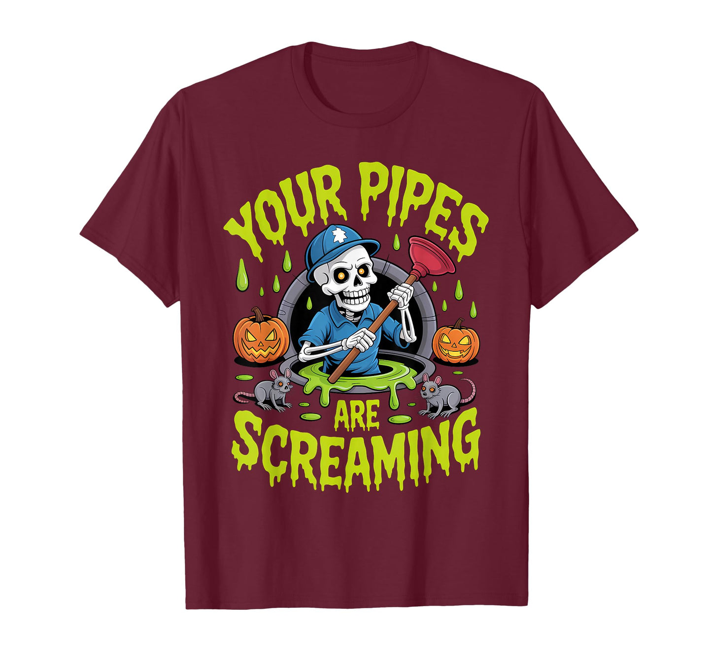 Skeleton Plumber Halloween Funny Spooky Pipes T-Shirt