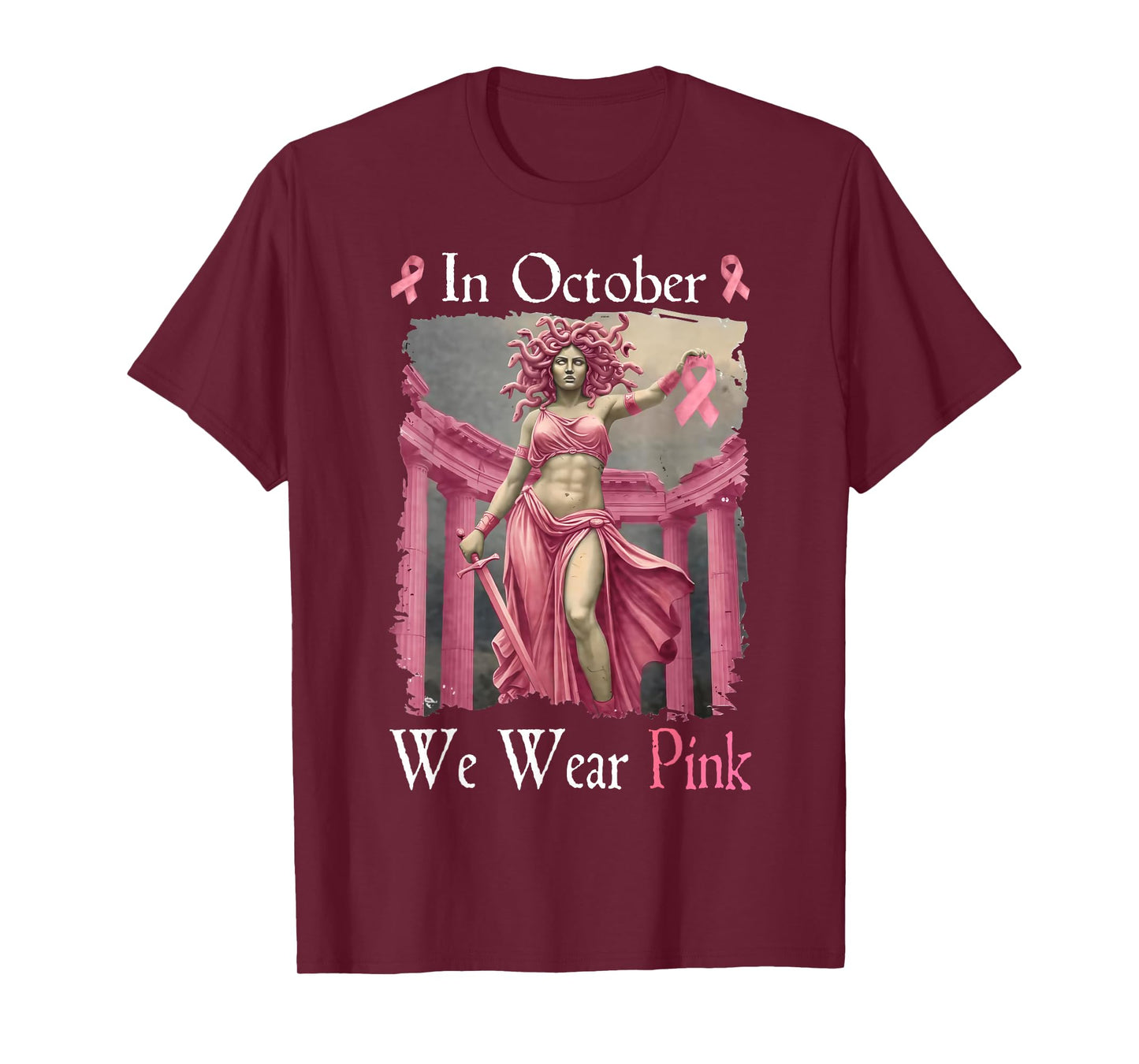 Breast Cancer Shirts Women Medusa October Wear Pink Ribbon T-Shirt