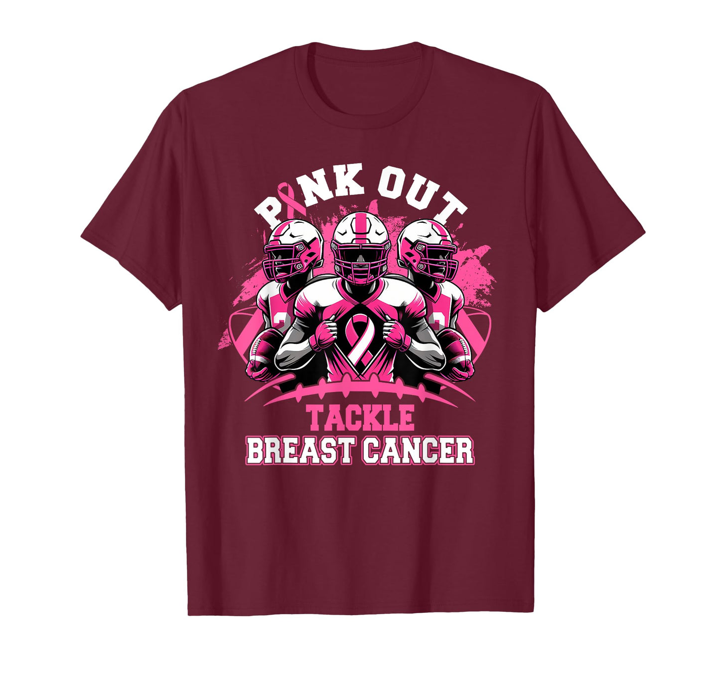 Pink Out Tackle Breast Cancer Awareness Football Pink Ribbon T-Shirt