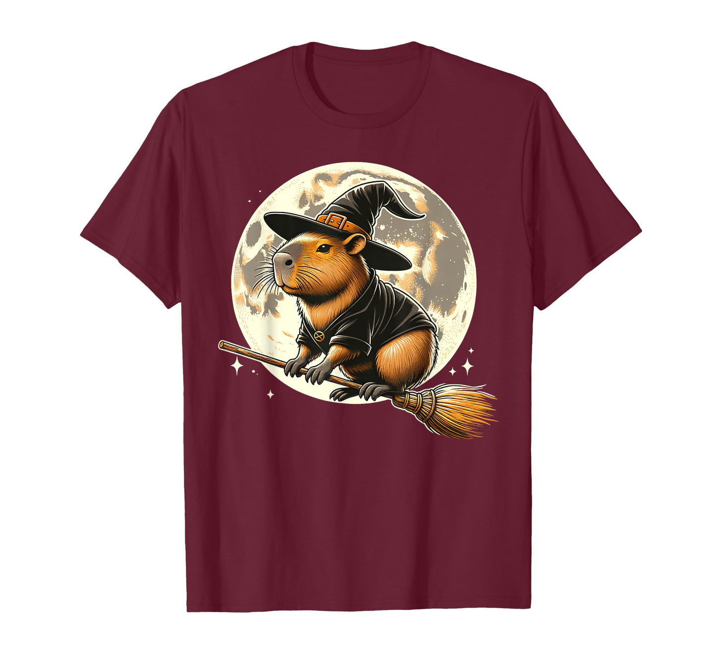 Funny Capybara Rides a Witch's Broom Halloween Spooky Vides T-Shirt