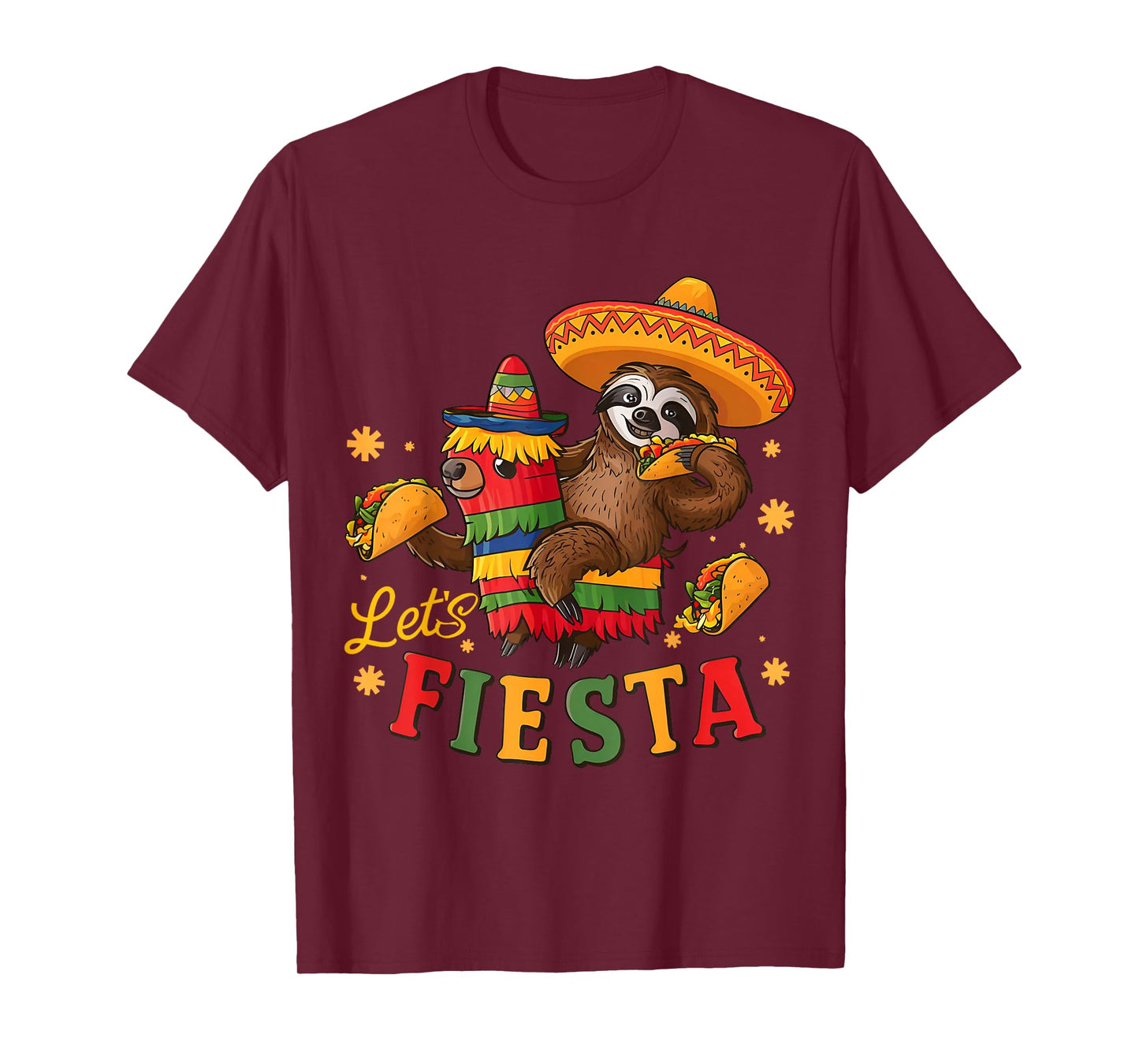Let's Fiesta Cinco De Mayo Mexican Sloth Tacos Pinata Party T-Shirt