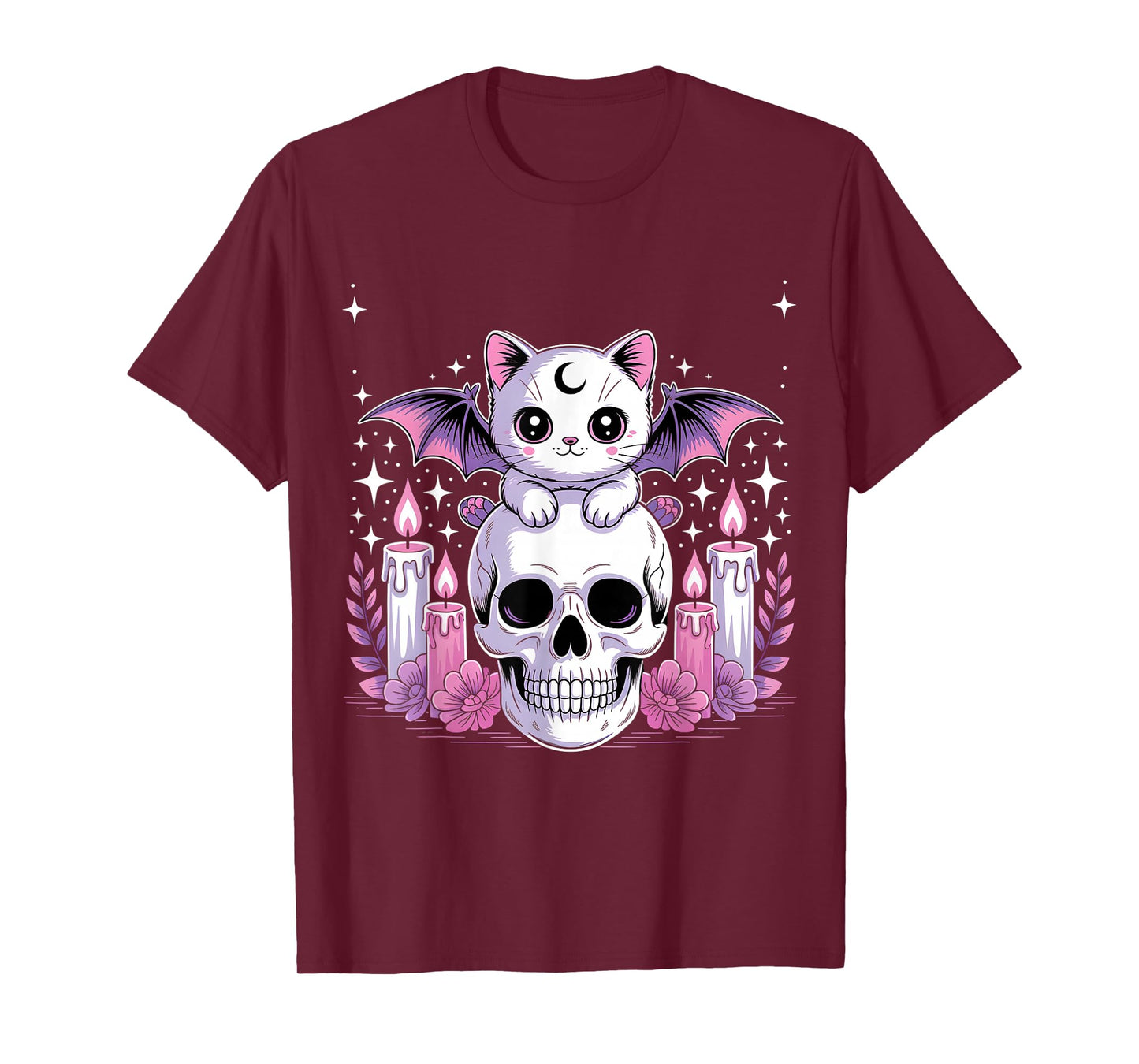 Kawaii Pastel Goth Cute Creepy Cat Bat Skeleton T-Shirt
