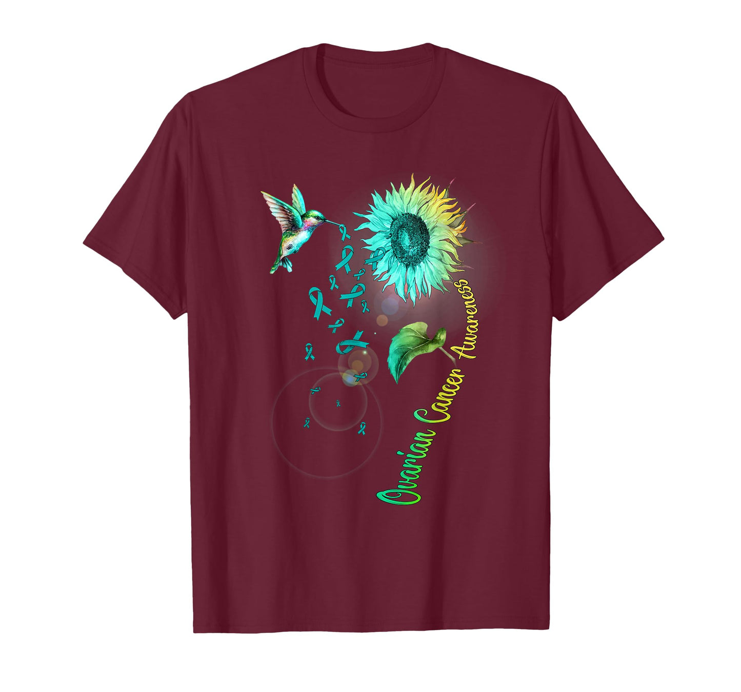 Ovarian Cancer Sunflower Hummingbird T-Shirt