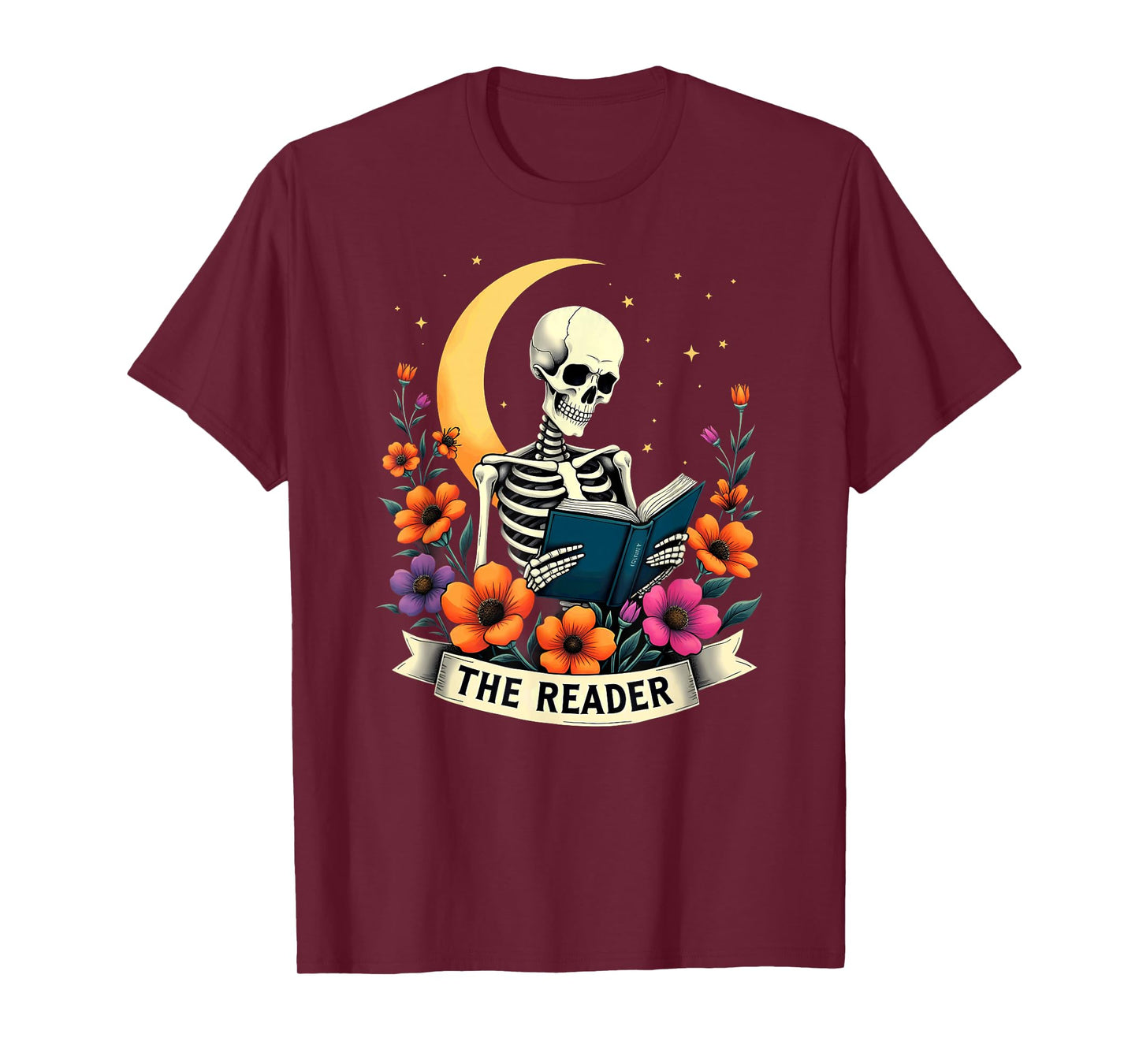 Tarot Card Skeleton Reading Book Librarian The Reader T-Shirt