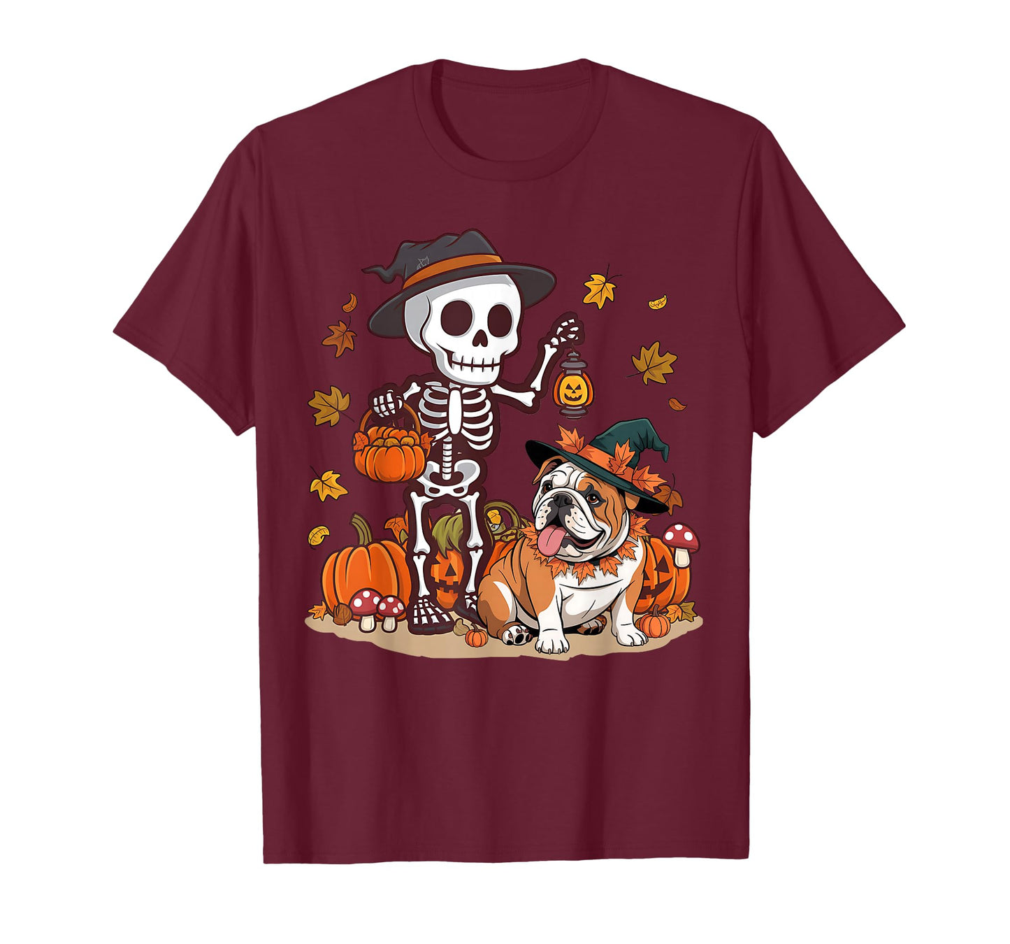 Funny English Bulldog Skeleton Spooky Dog Lover Halloween T-Shirt