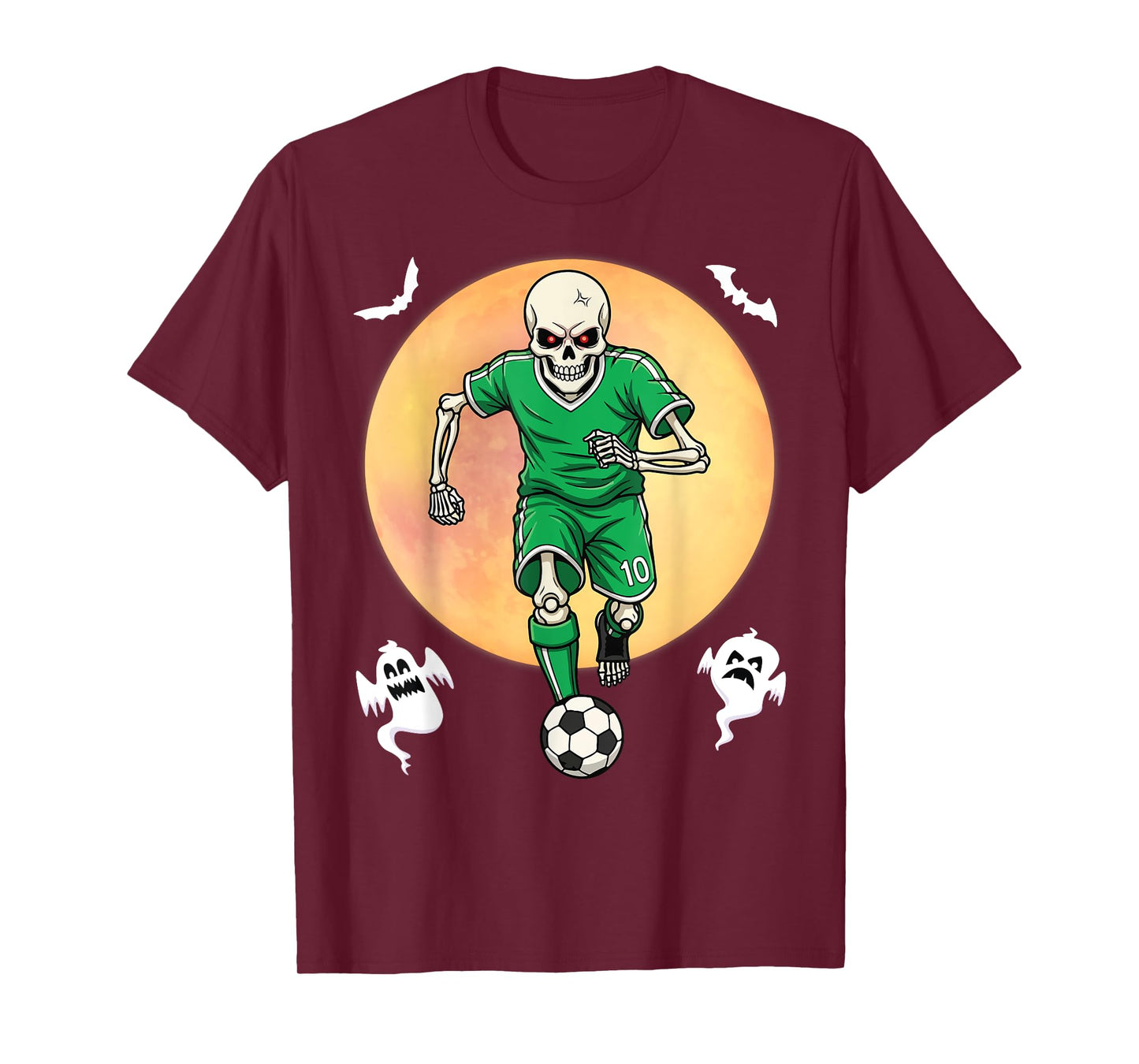 Skeleton Soccer Player Halloween Full Moon Spooky Style T-Shirt