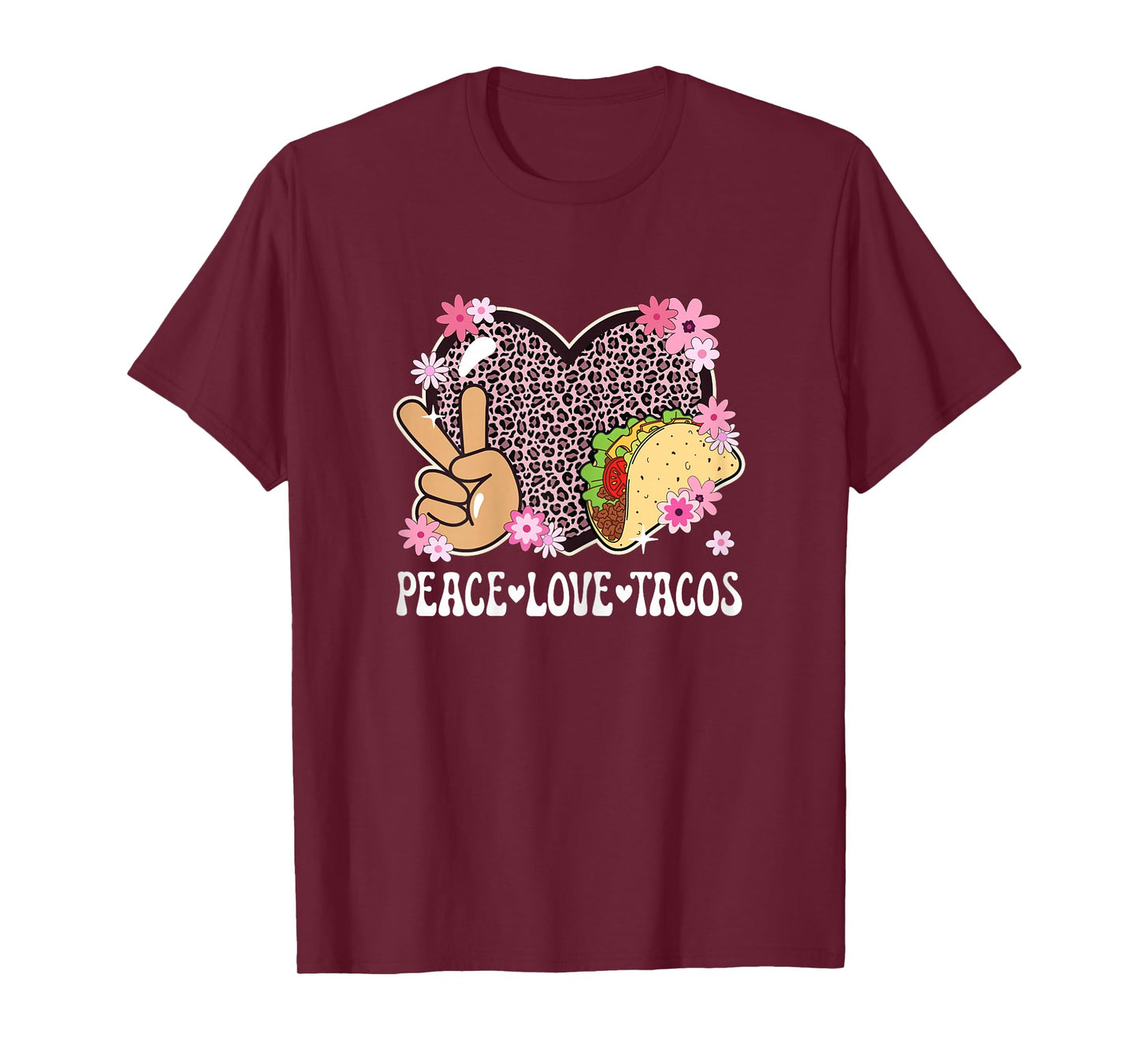 Peace Love Tacos Leopard Print Taco Tuesday Women Taco Lover T-Shirt