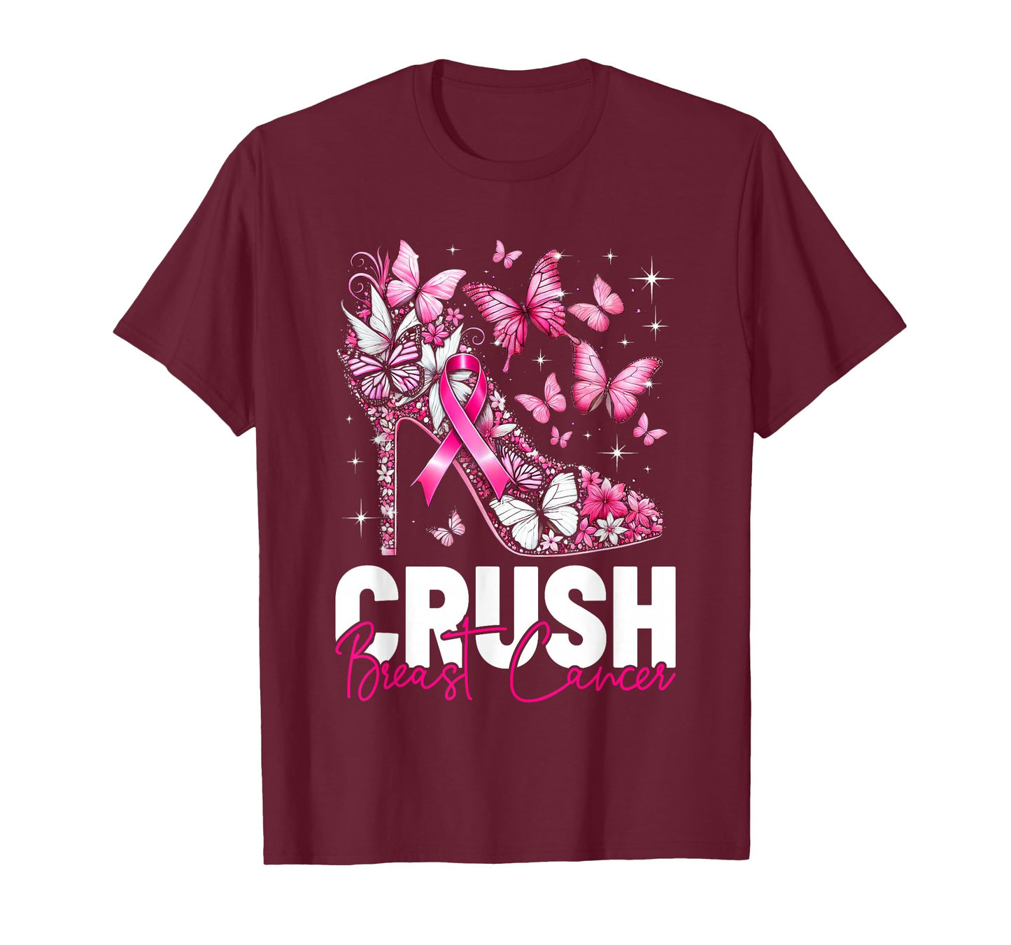 Crush Breast Cancer Awareness Bling Pink Ribbon Womens Girls T-Shirt