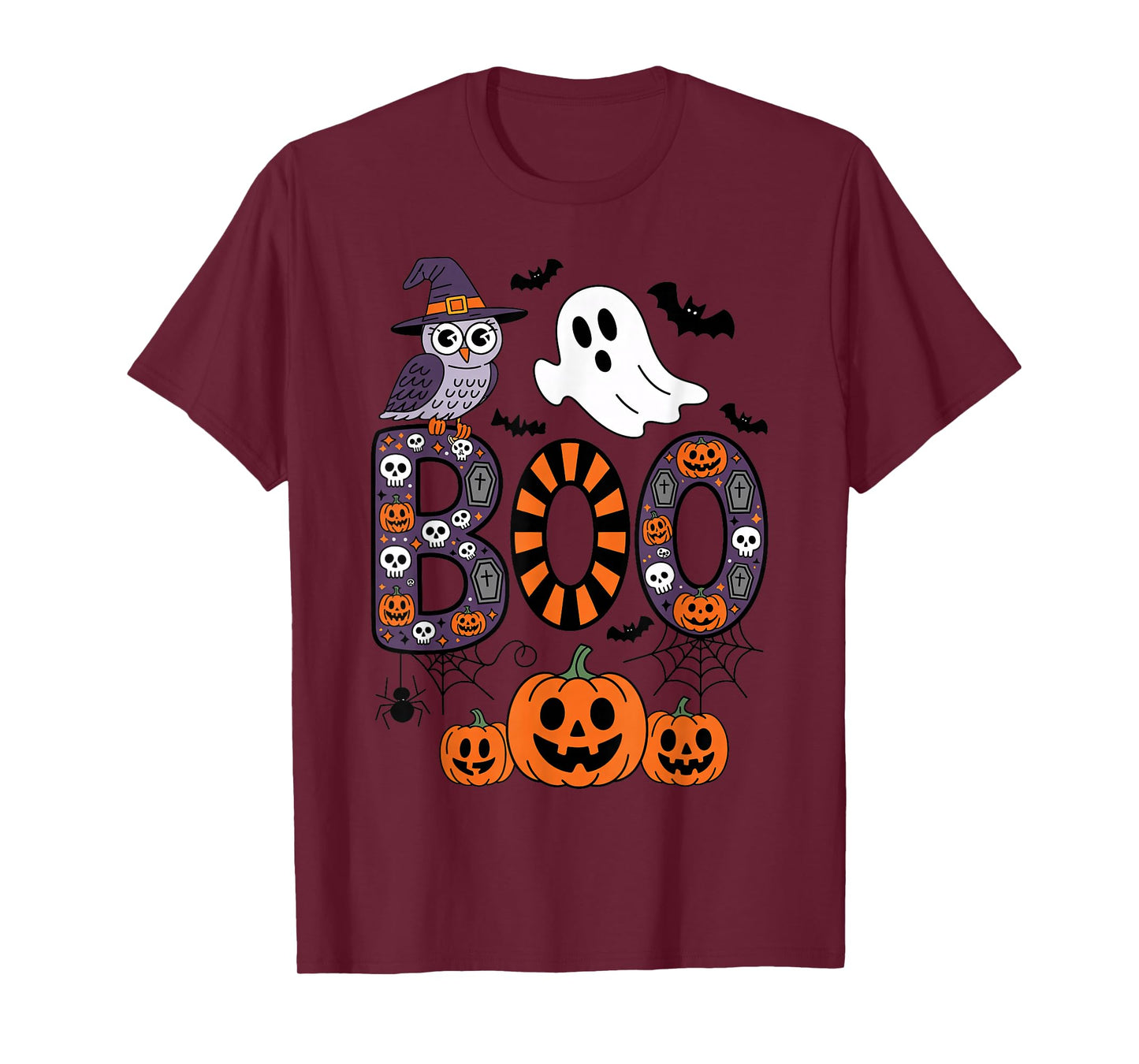 Halloween Boo with Witch Owl Scary Pumpkins Trick or Treat T-Shirt