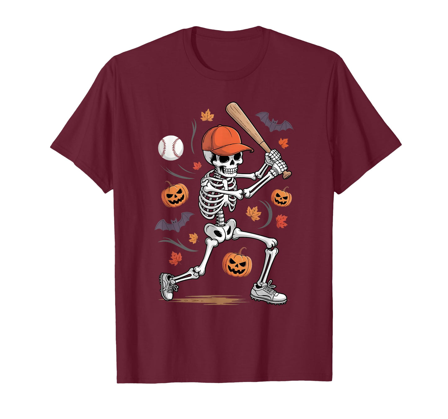 Skeleton Baseball Halloween Costume Funny Men Boys Kids Tee T-Shirt