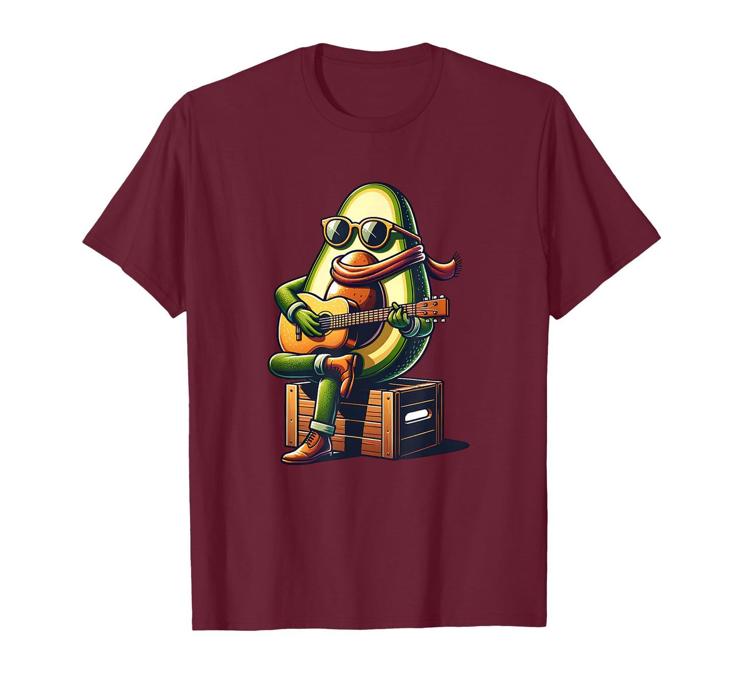 Avocado Playing Guitar Sunglasses Acoustic Music Vibe T-Shirt
